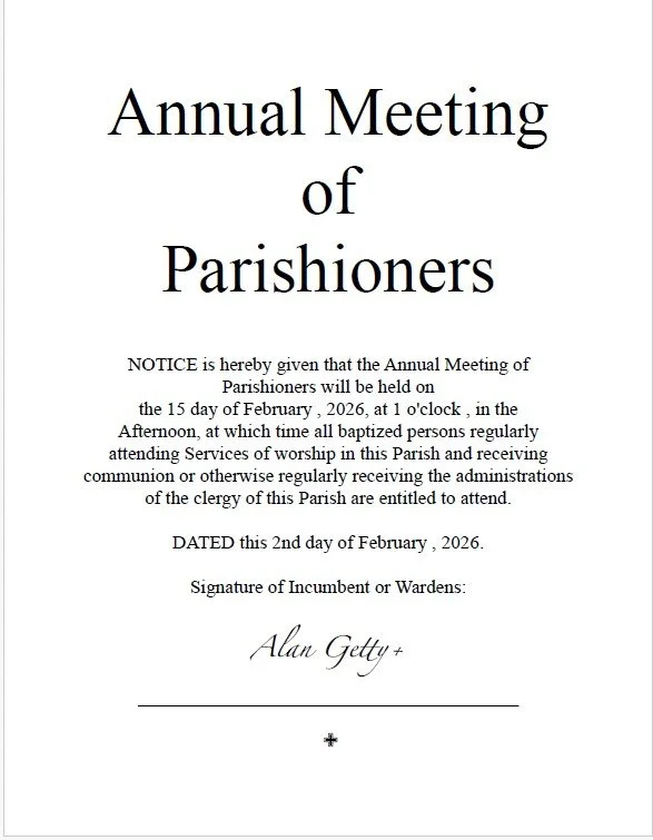 Notice: Annual Meeting Feb 15 1:00pm at Christ Church Hall