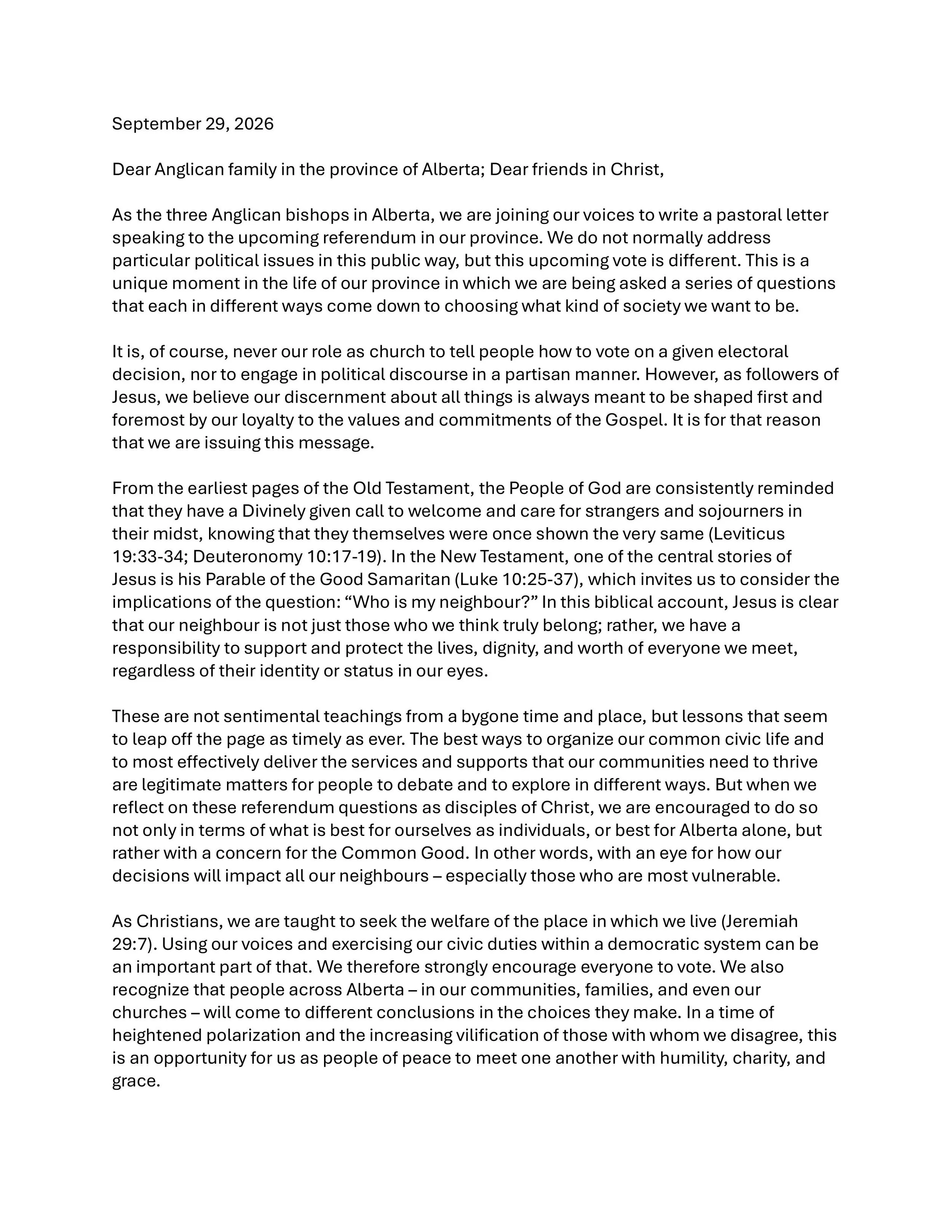 Alberta Referendum Letter