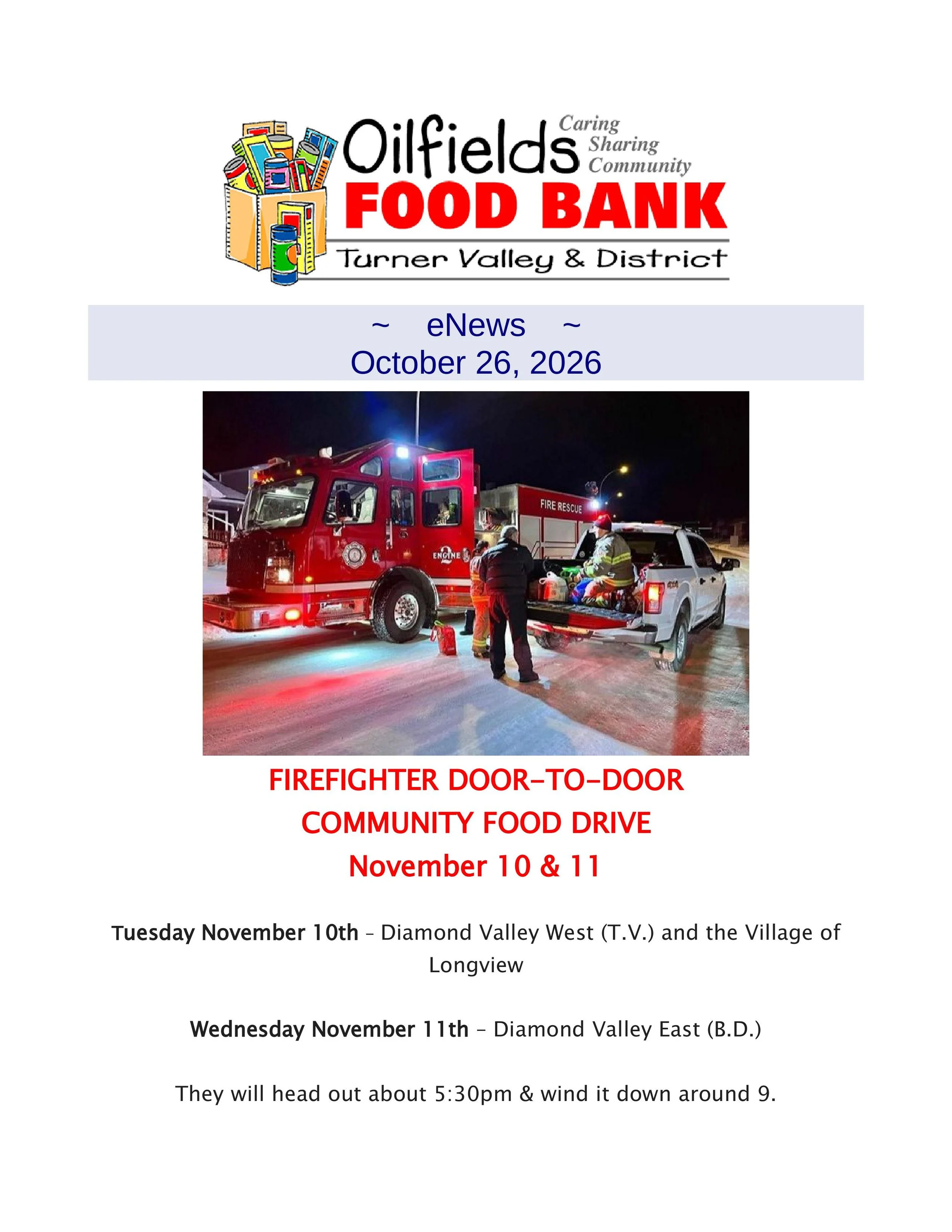 Oilfields Food Drive Nov 10 &amp; 11