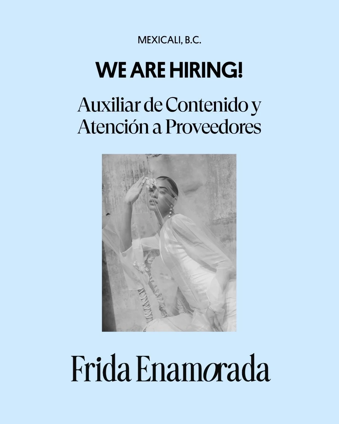 〰️ Estamos contratando Auxiliar de Contenido y Atenci&oacute;n a Proveedores 〰️
Presencial &middot; Medio tiempo &middot; Mexicali, B.C.

En Frida Enamorada estamos buscando a una persona que se sume a nuestro equipo como Auxiliar de Contenido y Aten
