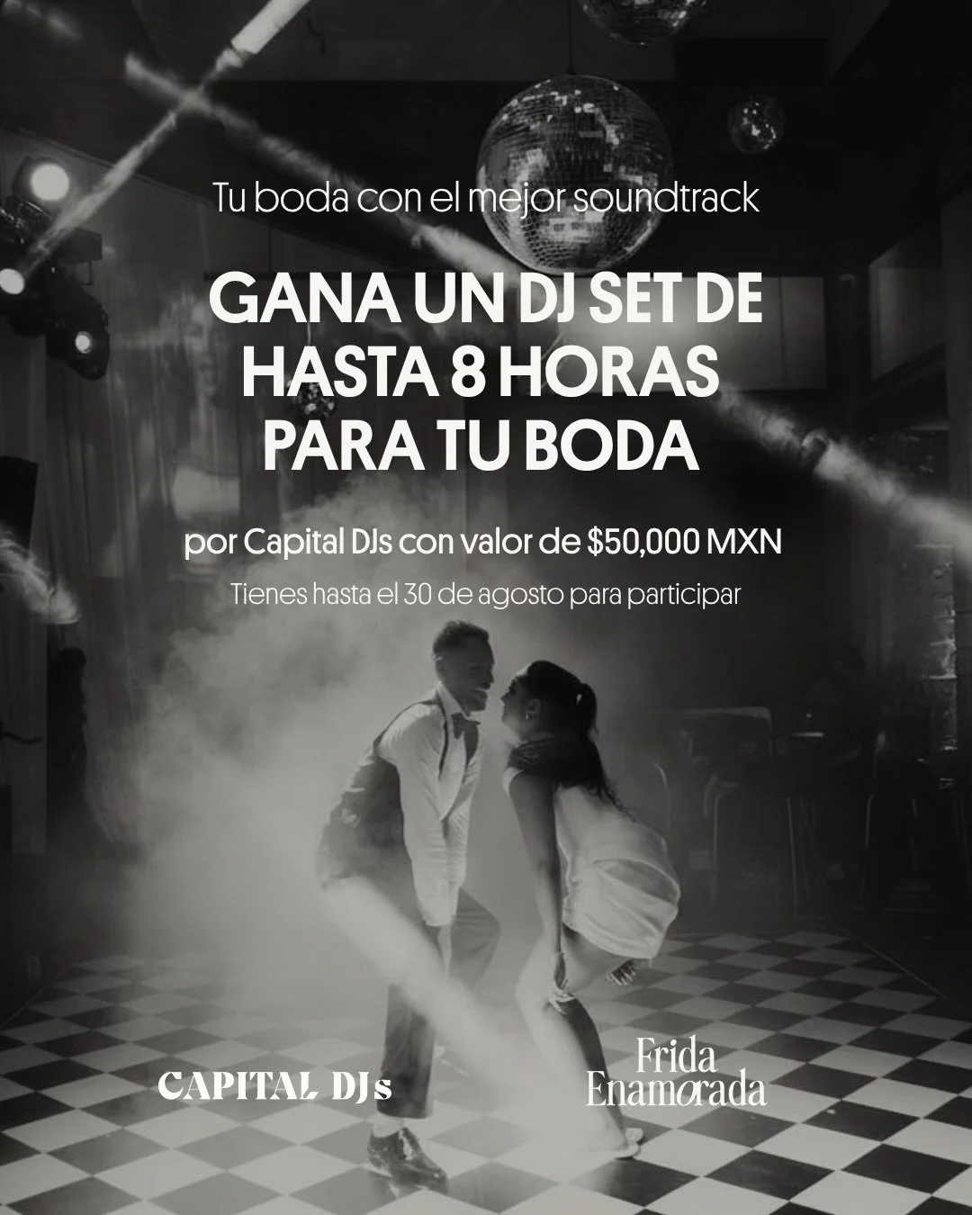 Tu boda merece un gran soundtrack. Y una de nuestras parejas podr&aacute; vivirlo con @capital.djs 🎶🤍🪩

Junto a Capital DJs, en Frida Enamorada queremos celebrar a una pareja con un DJ set de hasta 8 horas para su boda, a cargo de un Capital DJ, c