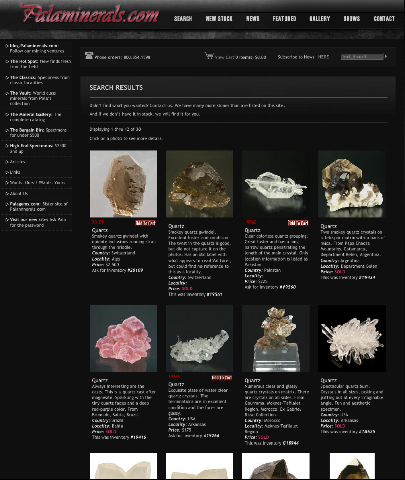 Previous search results had small, difficult to read text. It was difficult to see which items were sold out. The non-responsive interface is very difficult to use on a mobile device. Click image to magnify.