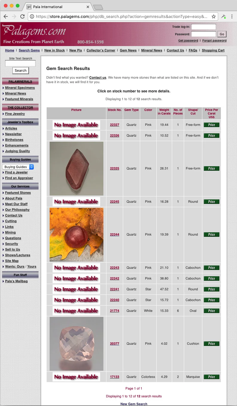 Previous search results were not easily visible on smaller screens. The images were not linked to the detail view. Click image to magnify.