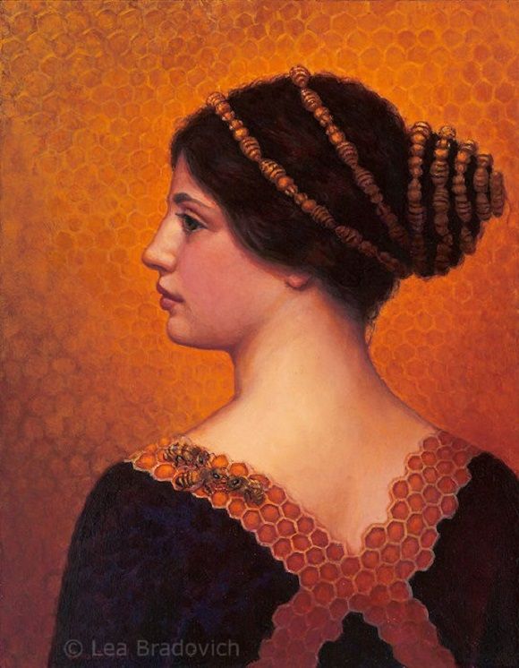 Lea Bradovich. Look Homeward Queen Bee. Oil on panel. 18 x 14 inches.