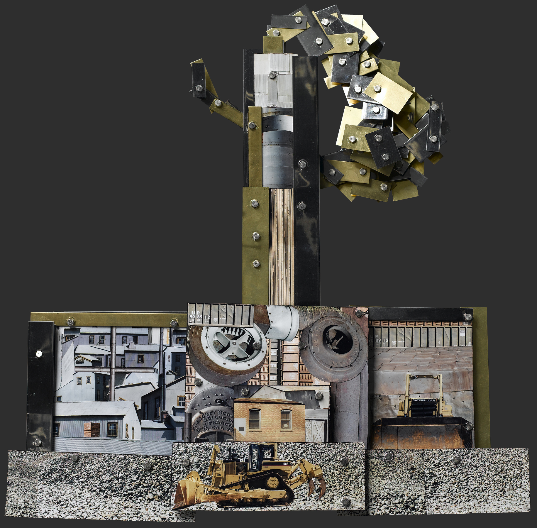 A Small Factory . Mixed Media Collage, 20.5 x 19 x 2.25”, 2006.