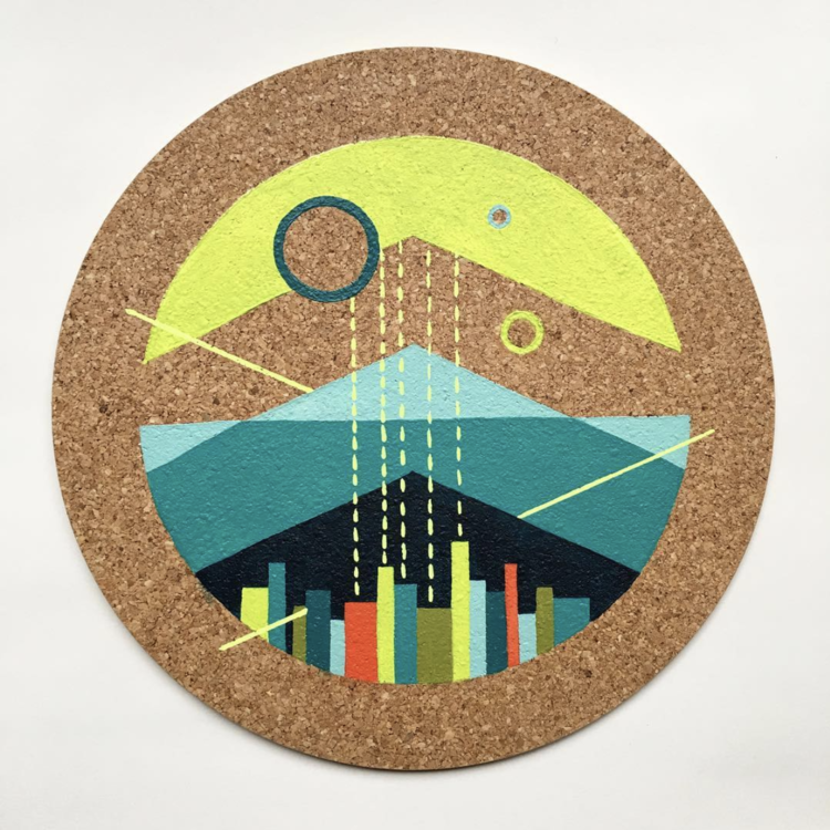 Enormous Trackless Grasslands, No. 1 $395.00 | Art Size: 12" | Framed Size: 20" x 20" Medium: Acrylic on Cork | Created: 2018 | Series : Abacus