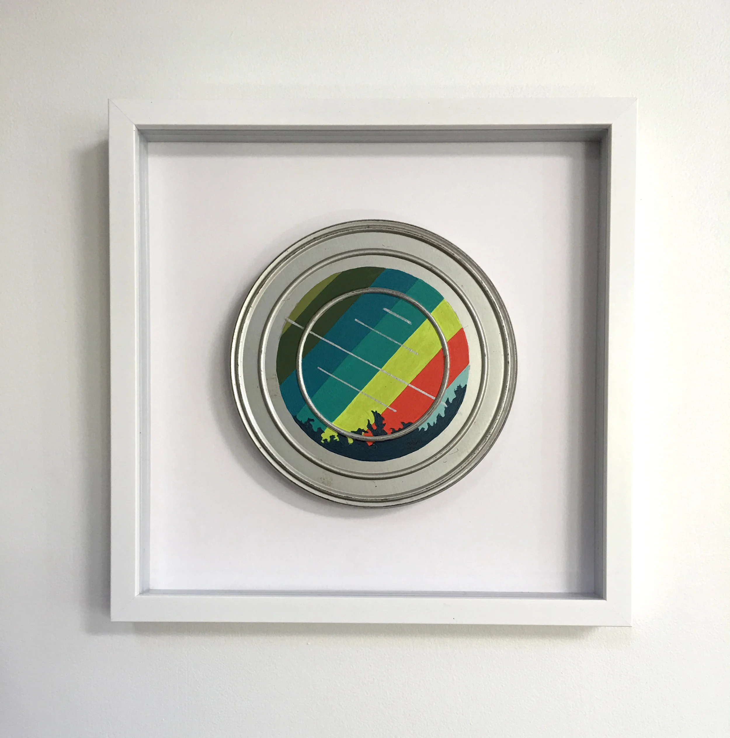 Evenhanded Harvests That Happen All The Goddamned Time $295.00 | Art Size: 6" | Framed Size: 12" x 12" Medium: Acrylic on Vintage Film Canister | Created: 2018 Series : Abacus