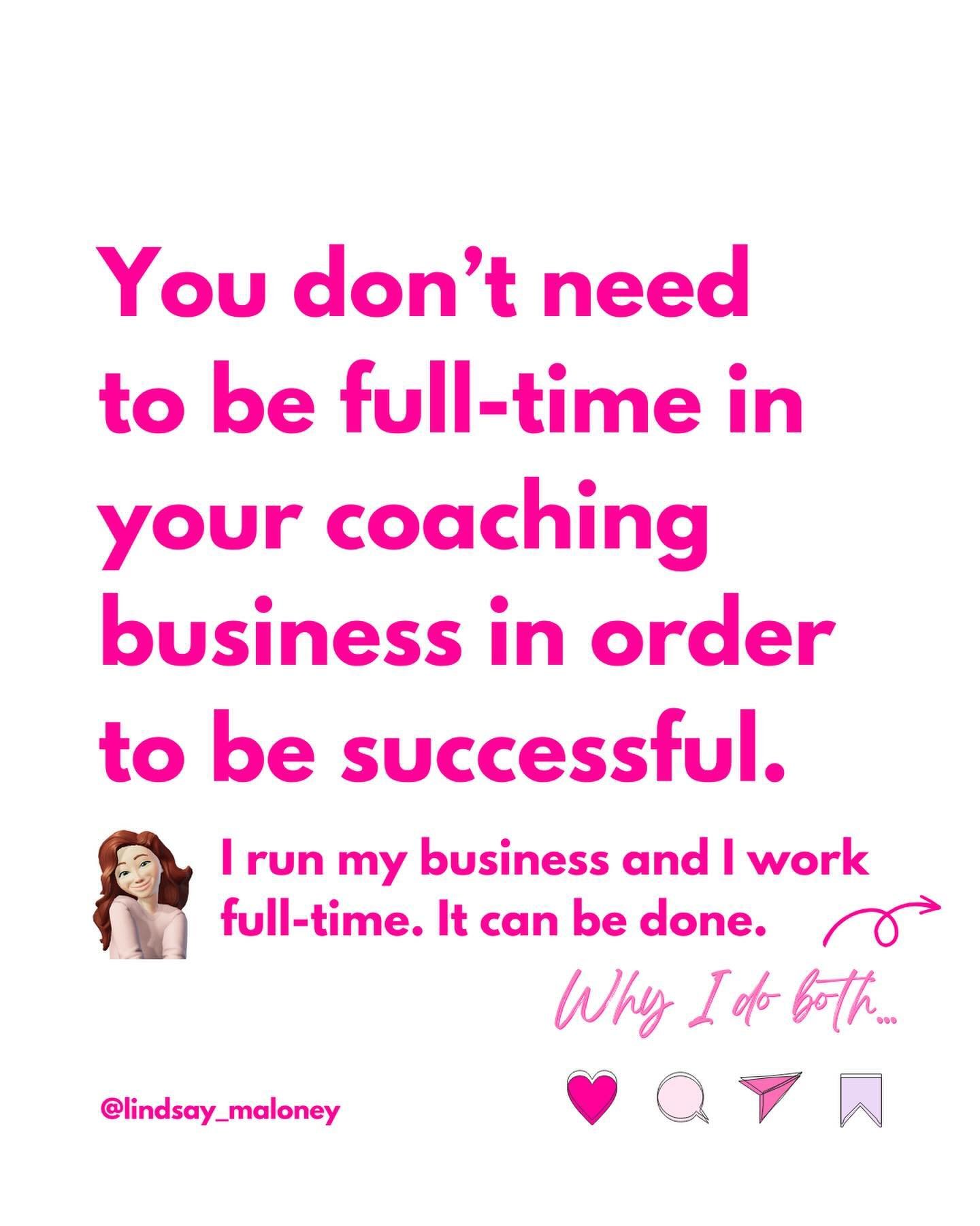 🚨 You don&rsquo;t need to be full-time in your coaching business in order to be successful. 

👉🏻 For one thing, having the support of my job has made things so much easier! 

Having my full-time job alongside running a business has allowed me to: 