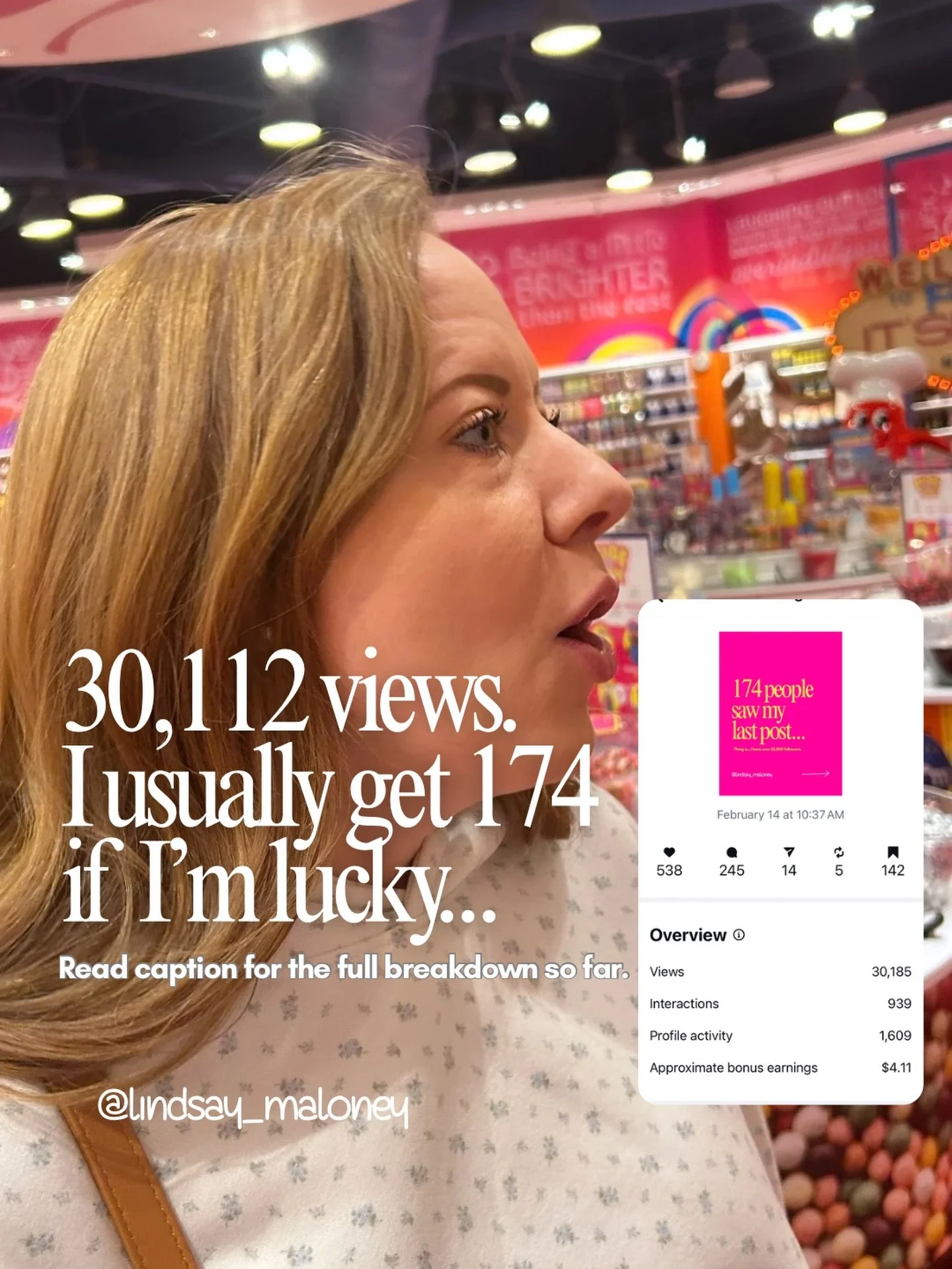 Okay, here&rsquo;s what happened with my first 3 posts.

Day 1 (carousel): 30,112 views | 245 comments | 142 saves | 1,387 profile visits | 193 new followers

Day 2 (single image): 5,064 views | 14 comments | 7 saves

Day 3 (text post): 2,900 views |