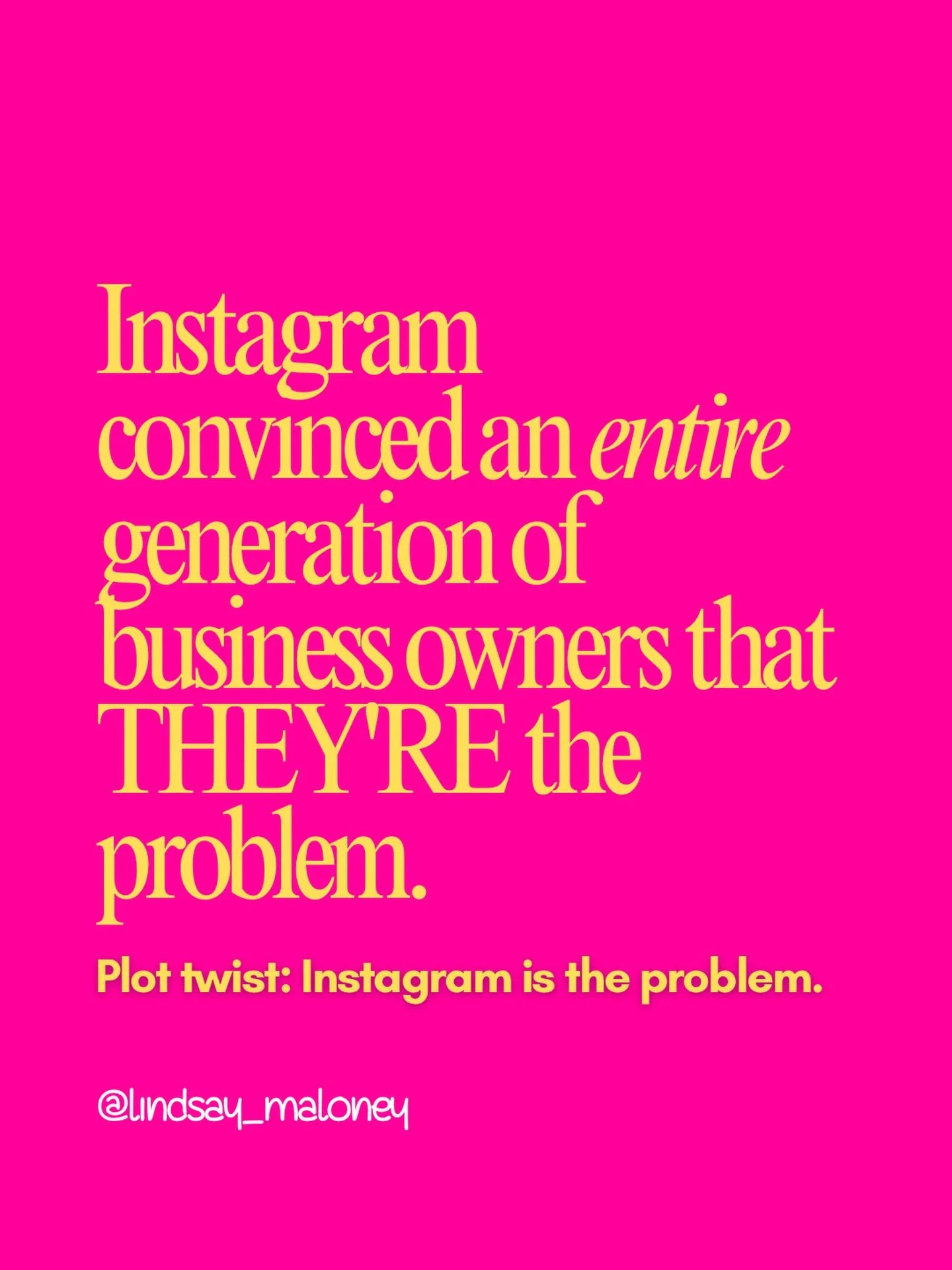Instagram convinced an entire generation of business owners that THEY&rsquo;RE the problem. 

Plot twist: Instagram is the problem.

They told you: &ldquo;Post consistently.&rdquo; You did. 174 views.

They told you: &ldquo;Engage more.&rdquo; You di