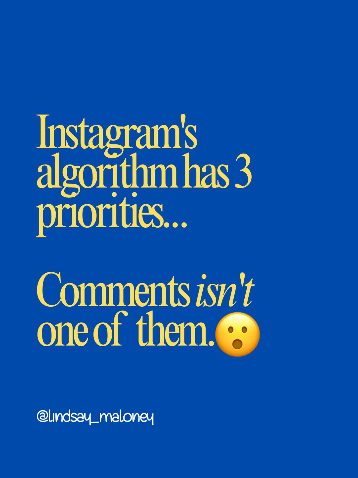 💾 Save this - you&rsquo;ll want to reference it.

Instagram&rsquo;s algorithm has 3 priorities. Comments isn&rsquo;t one of them.

Everyone tells you to &ldquo;get more comments&rdquo; to increase reach. So you ask questions. You create conversation