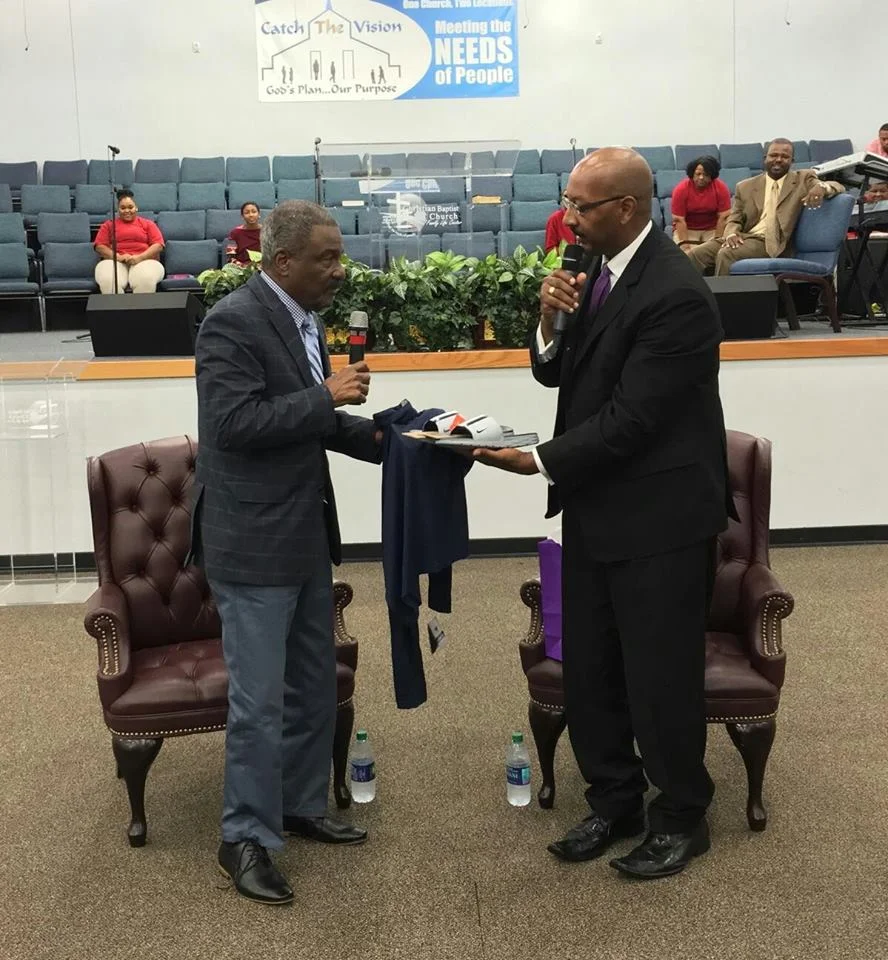 Pastor with Bro. James Clemons, Jr., a member of Christian Baptist Church for 80 years! Bro. Clemons blessed us with memories of CBC during his lifetime.