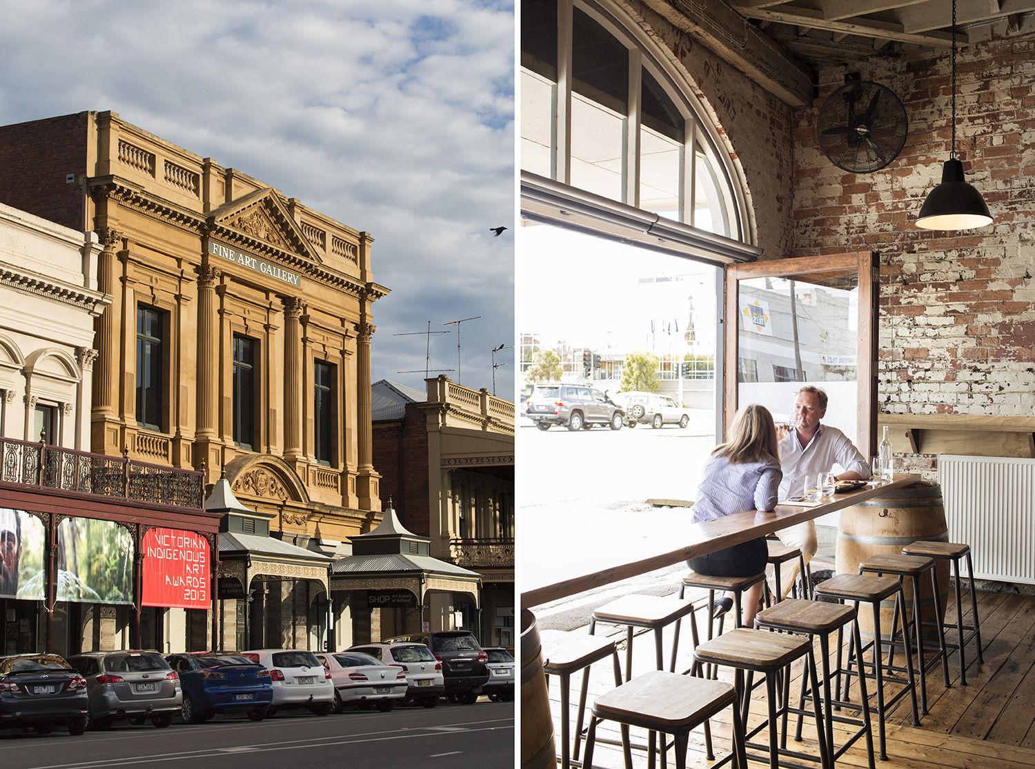 LEFT  The Art Gallery of Ballarat on Lydiard Street.  RIGHT  Mitchell Harris Cellar Door and Wine Bar in Ballarat offers the label’s own wines plus other great drops from the region.