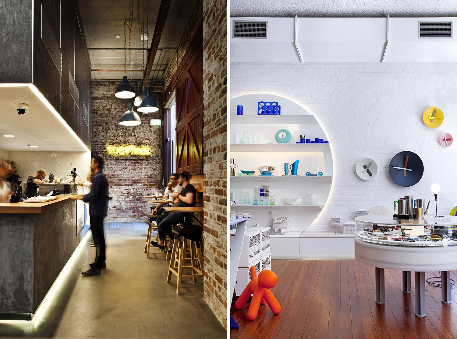 LEFT  Conceived as an art gallery, design store, artists’ studios and bar/cafe, Venn is located in a transformed century-old flour mill in the city. Photograph by Joel Barbitta.  RIGHT  The Venn shop, a mecca for all things designer. Photograph by Angelita Bonetti.