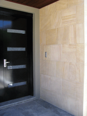 Entrance to a new home in Kensington - Sawn Coogee Sandstone