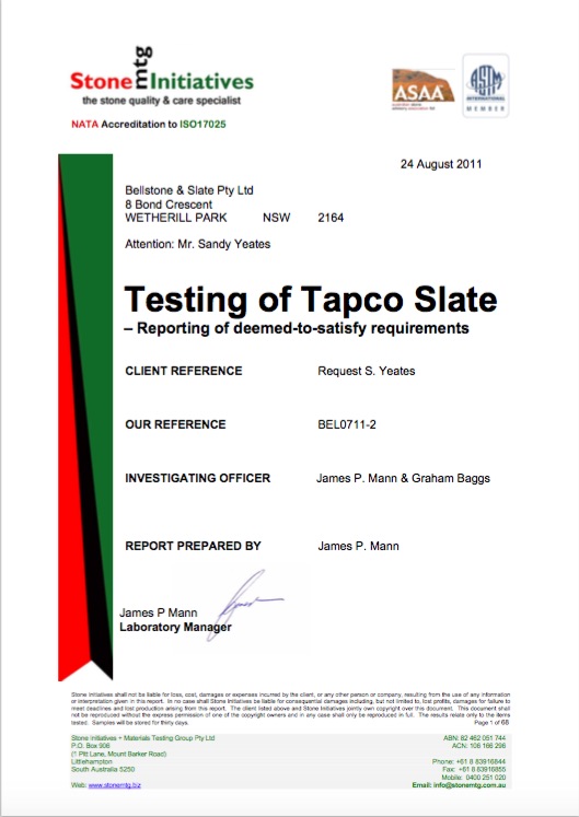 TAPCO SLATE REPORT - DEEMED TO SATISFY REQUIREMENTS