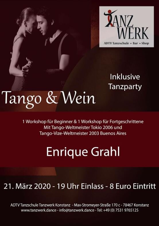 21. MÄRZ. TANZ UND WEIN - TANZWERK KONSTANZ - WORKSOP MIT ENRIQUE GRAHL