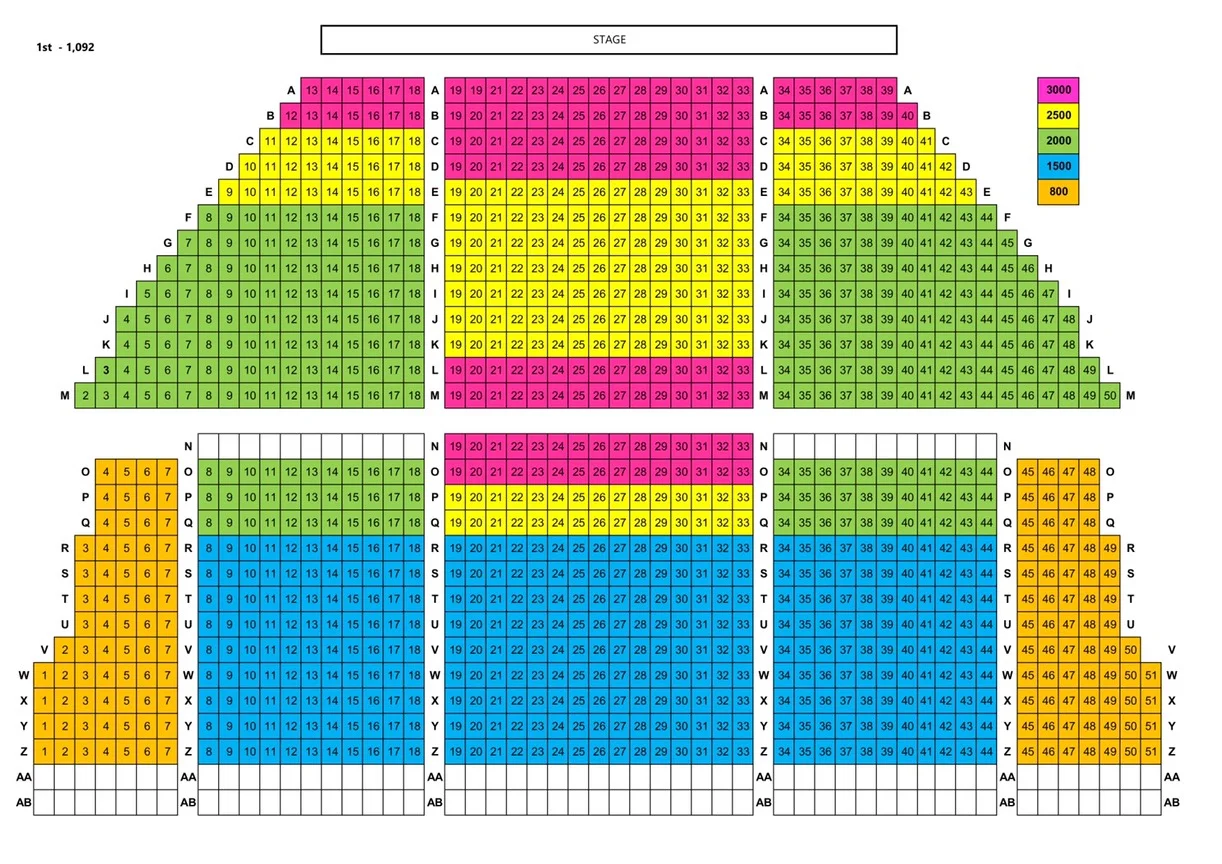แผนผังที่นั่งในหอประชุมใหญ่ศูนย์วัฒนธรรมแห่งประเทศไทย การแสดง JESUS CHRIST SUPERSTAR