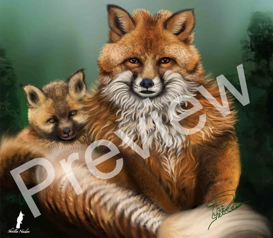 A Mother Fox & Cub - Canvas