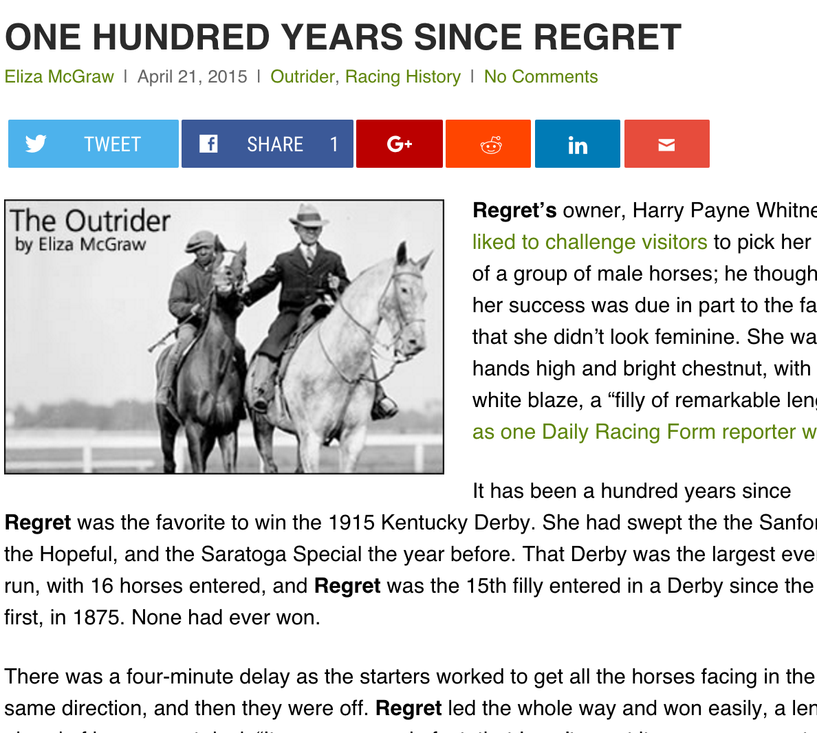 One Hundred Years Since Regret