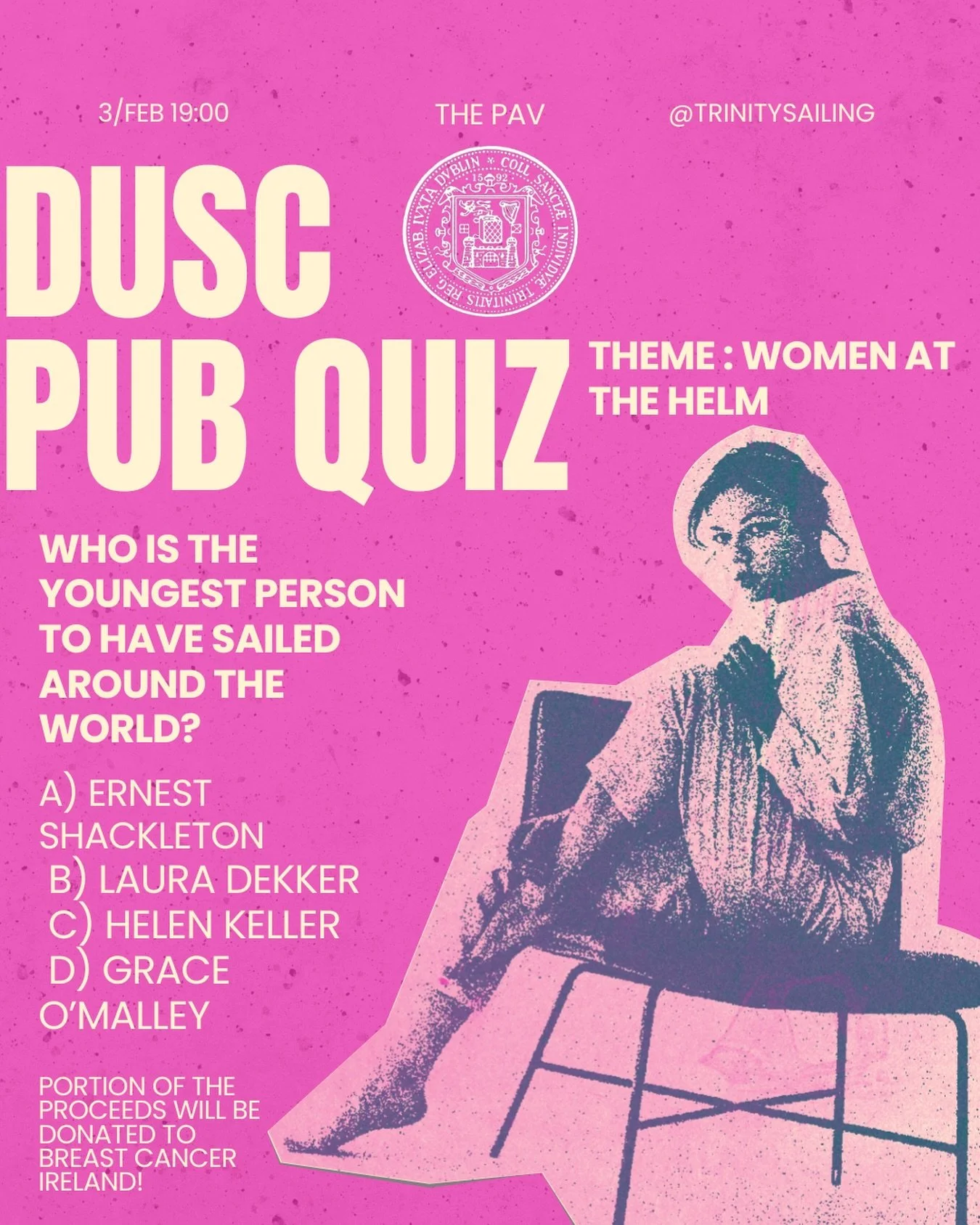 With only a week to go until women at the helm we are back again next Tuesday for a PAV QUIZ!!! Get your smartest friends together for the chance to win a Pav voucher🕺 and other cool stuff 🤓. Teams are 4/5 people and bring your own craic! 🪩🪩🪩 
T