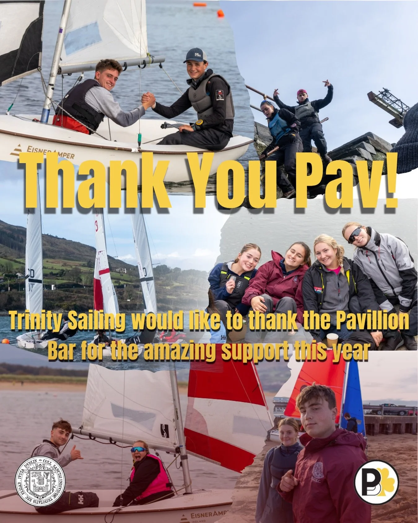 Trinity Sailing ❤️ Pav

Everyone at DUSC would like to give a massive thanks to the Pavillion Bar😘😊 Their constant support of our club is crucial to our day to day operations and future aspirations (⛵️⛵️⛵️⛵️⛵️⛵️). Along with their fantastic food an