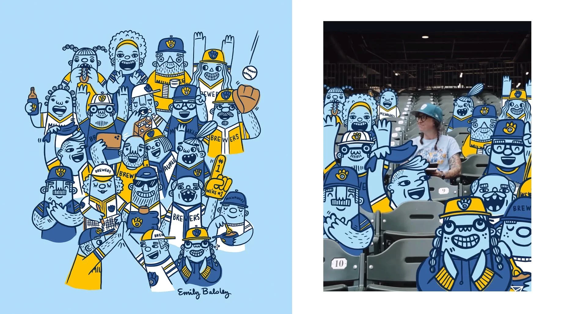 Illustration of fans at a Milwaukee Brewers baseball game