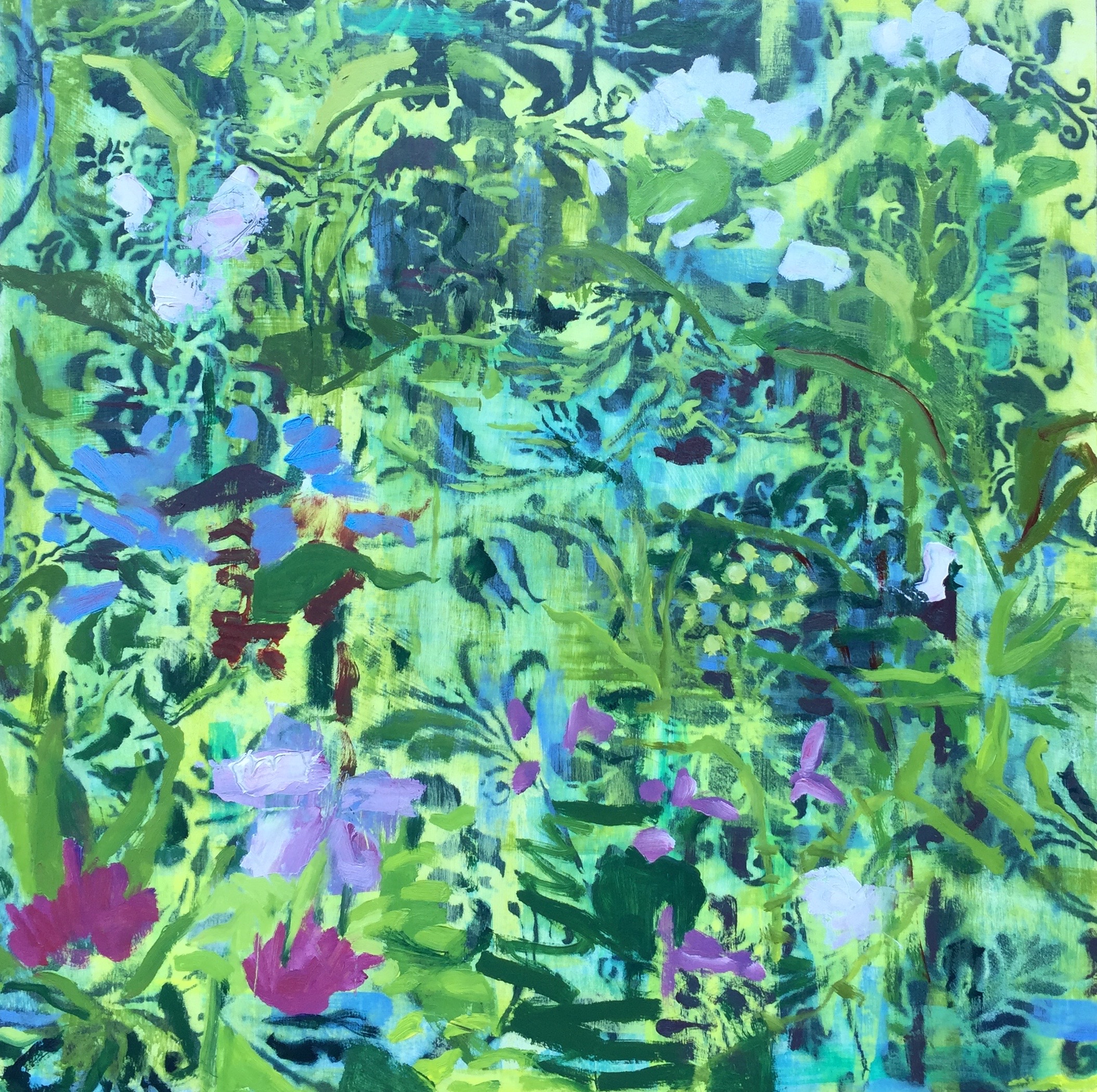 Weaving the Garden oil, acrylic on panel 18”x18” 2019