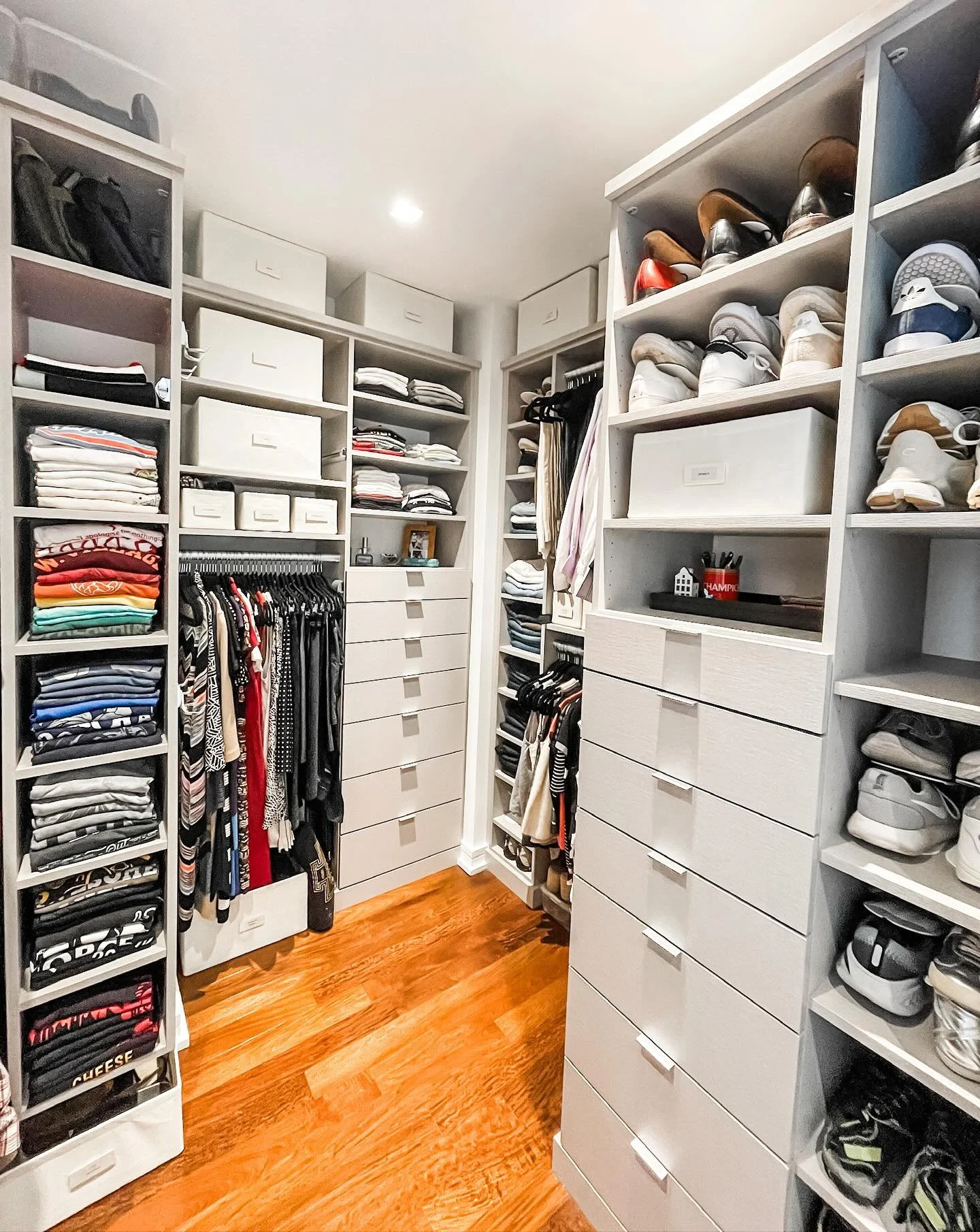 Can YOU spot what ALL these closets have in common??

1. Clothing that isn&rsquo;t hung is file folded&mdash;meaning each piece is stacked neatly and folded to the same width. This small detail makes a BIG impact! It creates clean, uniform lines and 