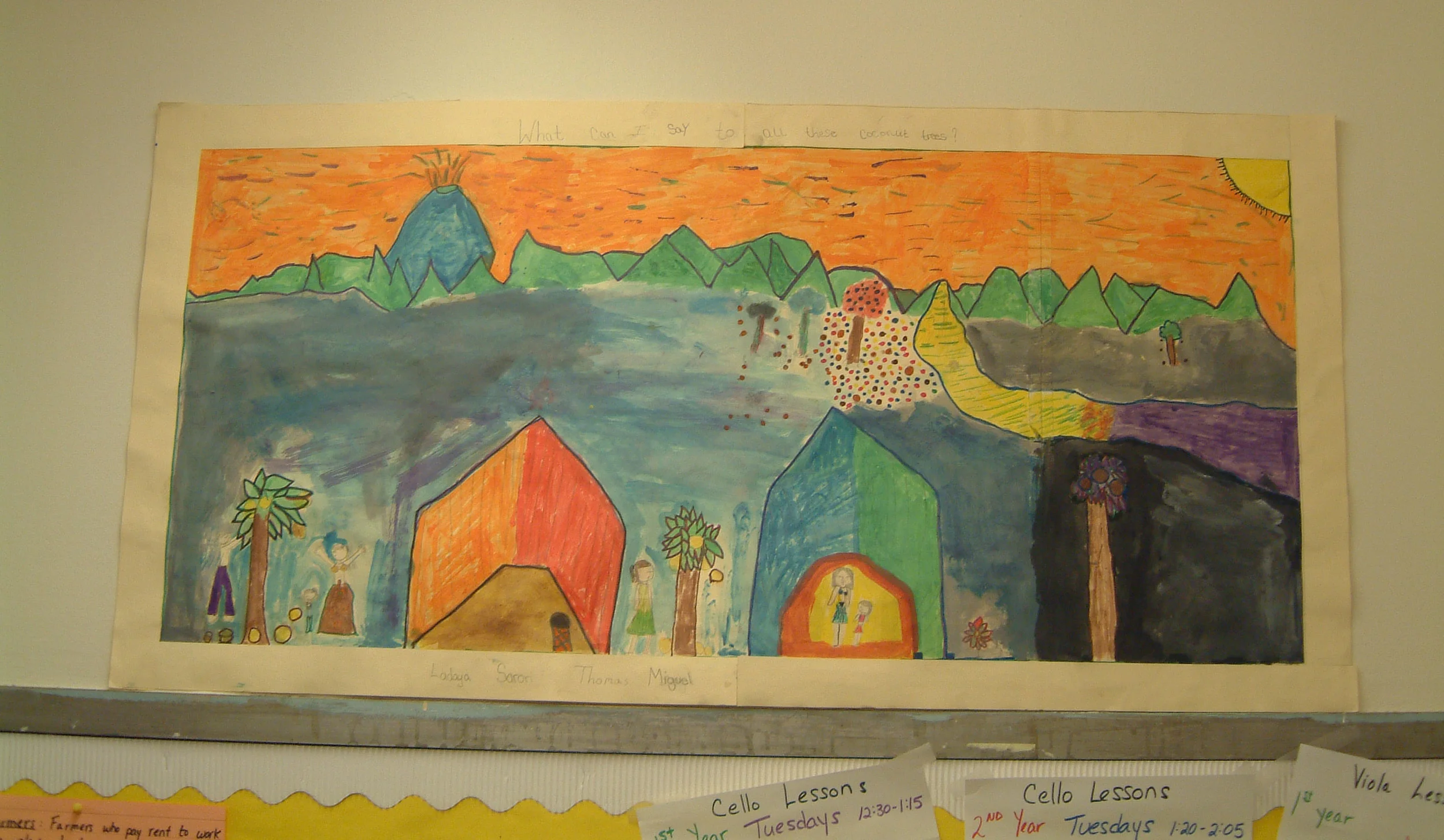 RED DOGS & PINK SKIES: WHAT CAN I SAY TO ALL OF THOSE COCONUT TREES? Painted by ladaya, saron, thomas, & miguel FOURTH GRADE, MANHATTAN SCHOOL FOR CHILDREN, PS333, NEW YORK CITY
