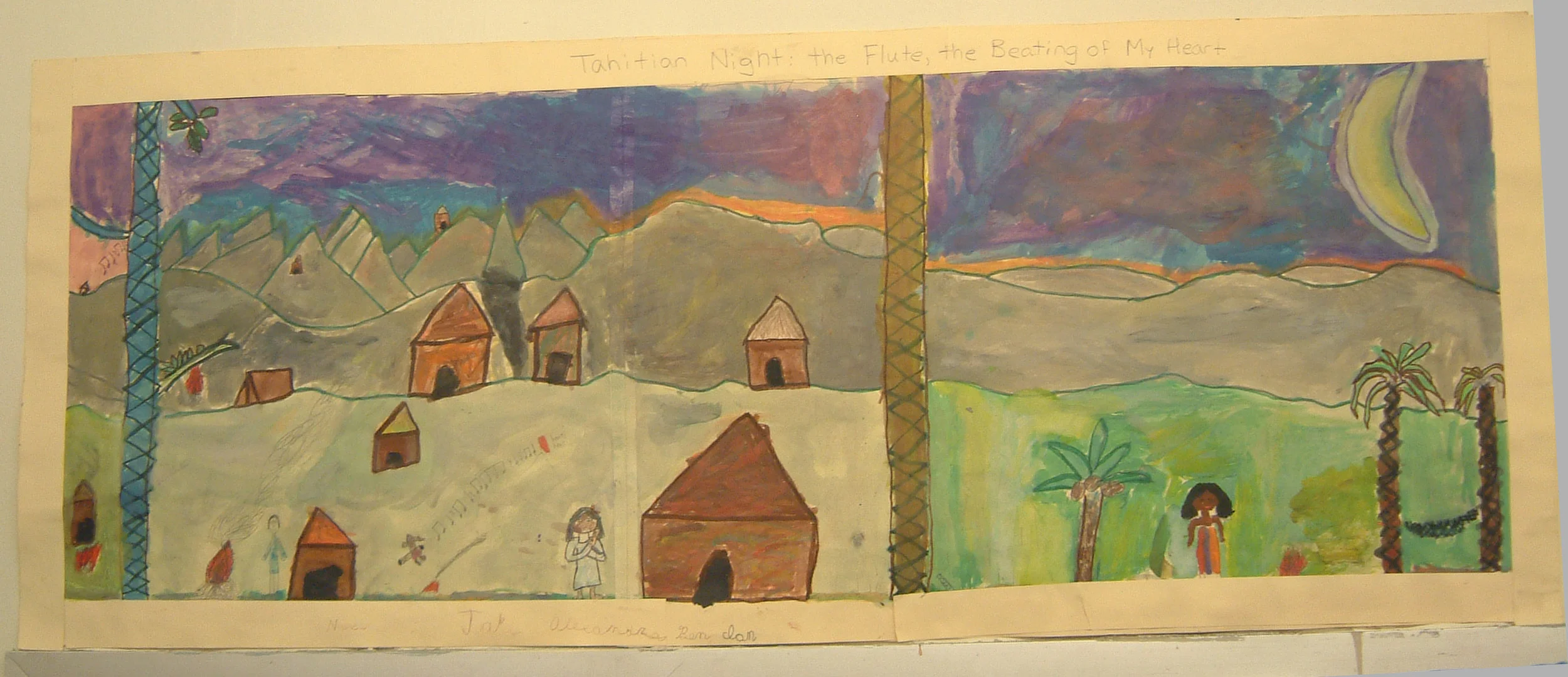 red dogs & Pink Skies: Tahitian Night, the Flute, the Beating of My Heart Painted by Ian, Jake, Kary, Alexandra, & Benjamen FOURTH GRADE, MANHATTAN SCHOOL FOR CHILDREN, PS333, NEW YORK CITY