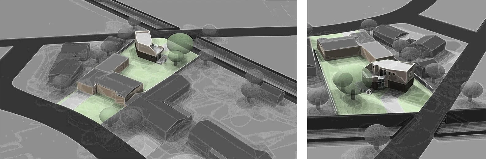  The large site allowed us to explore various forms, and ultimately select this bend to arrange the program of the ADU along. 