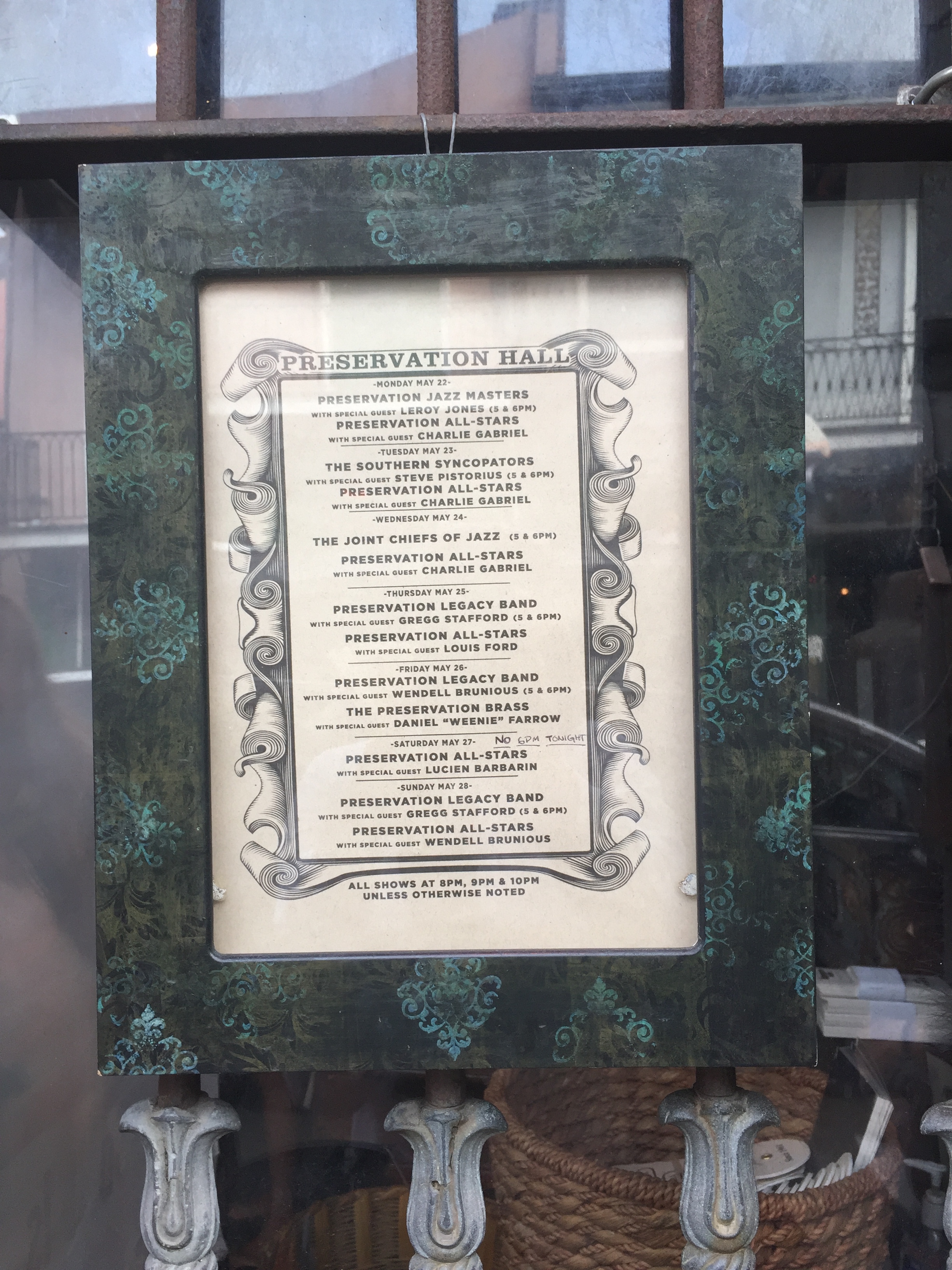  Schedule for Preservation Hall&nbsp; 