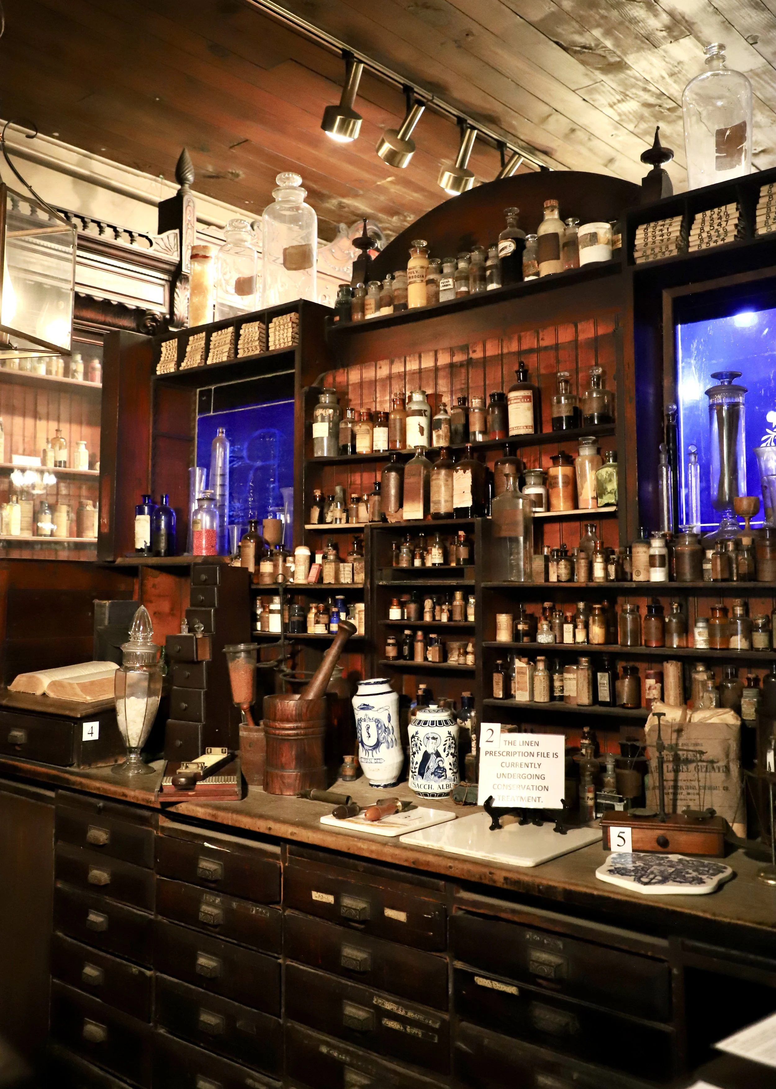  A display of various pharmaceuticals line shelves and cabinets at the Pharmacy Museum in the French Quarter. The Pharmacy Museum documents the medications, medical tools, and medical procedures that were prominent within the last three centuries.  