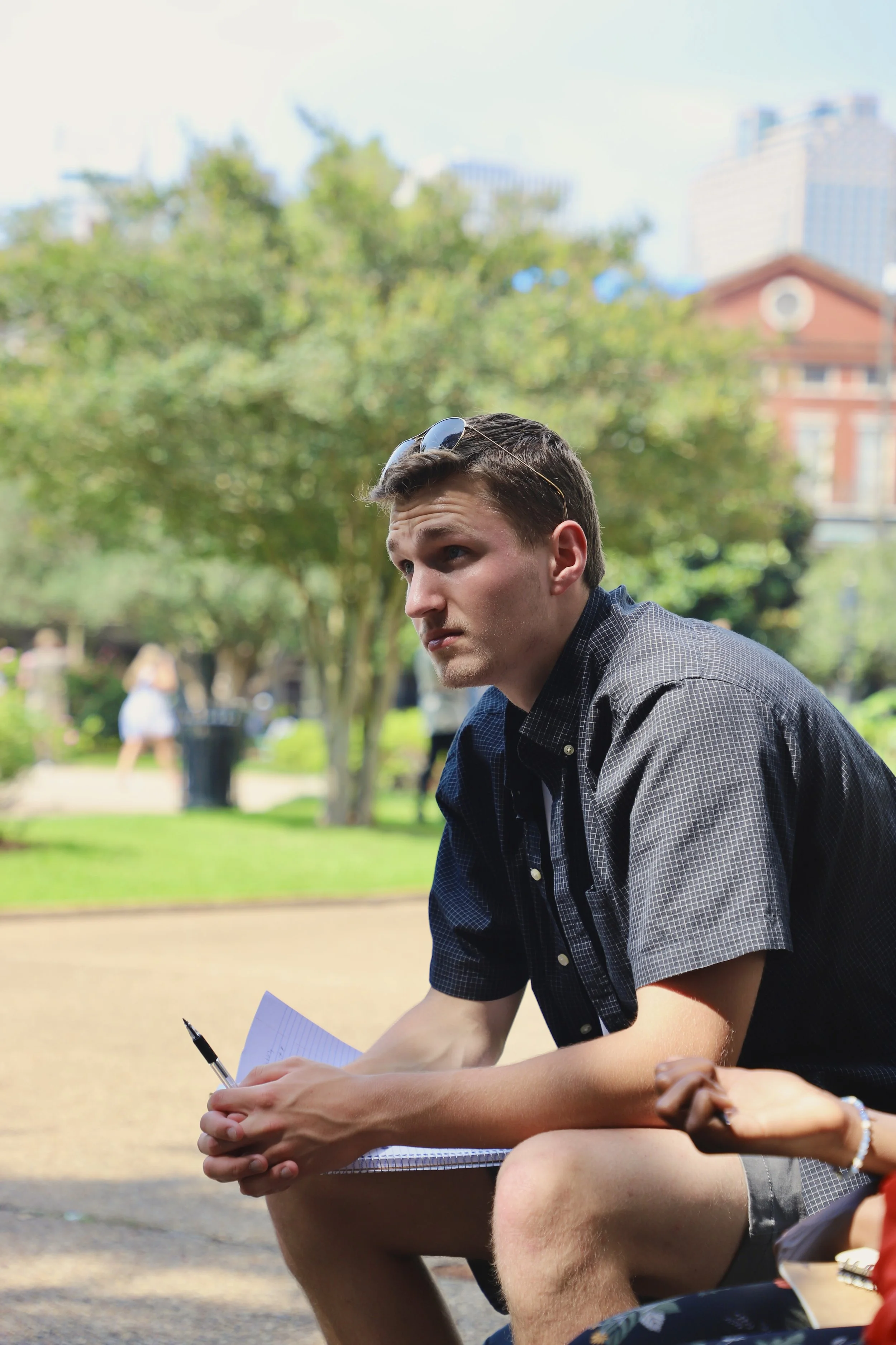  Aidan sits fixed on Professor Chater listening to the daily seminar. Chater’s seminar today was focused on Literary New Orleans which sparked a riveting discussion of all the literary “Greats,” who once lived in New Orleans.  