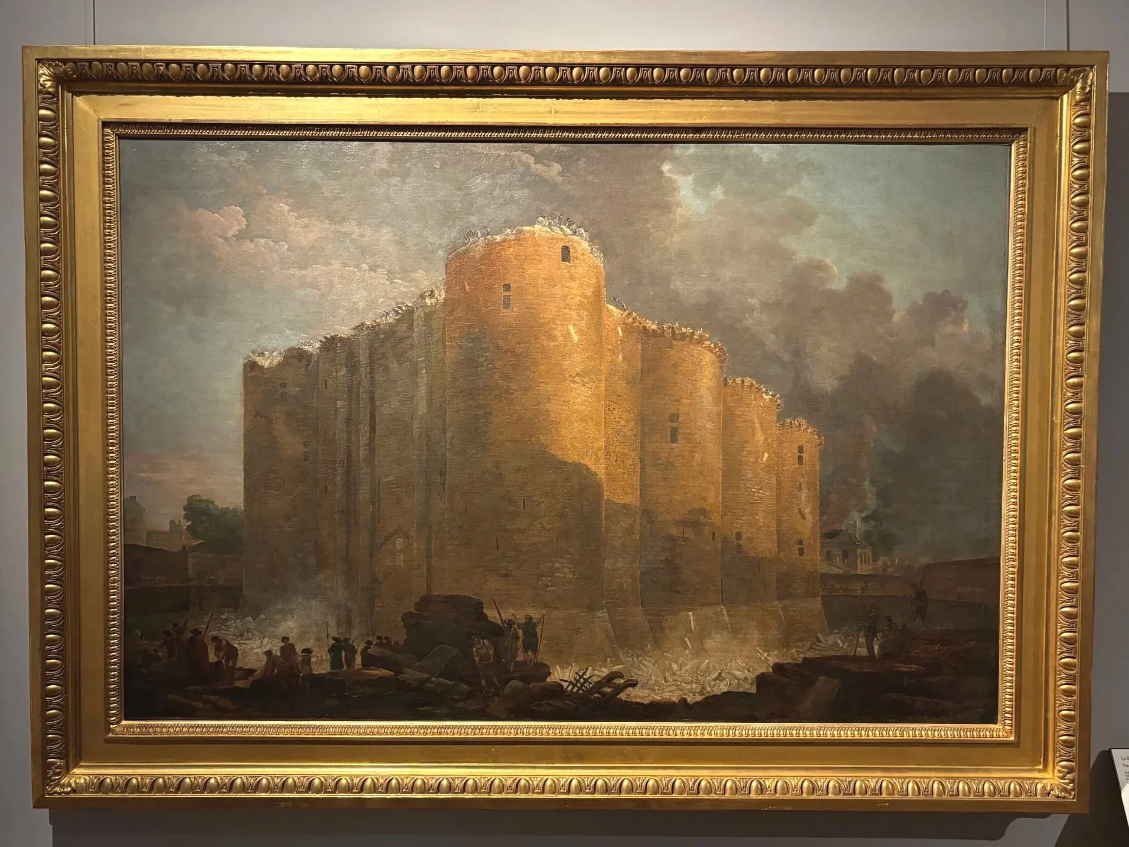 A painting of the demolition of the Bastille.