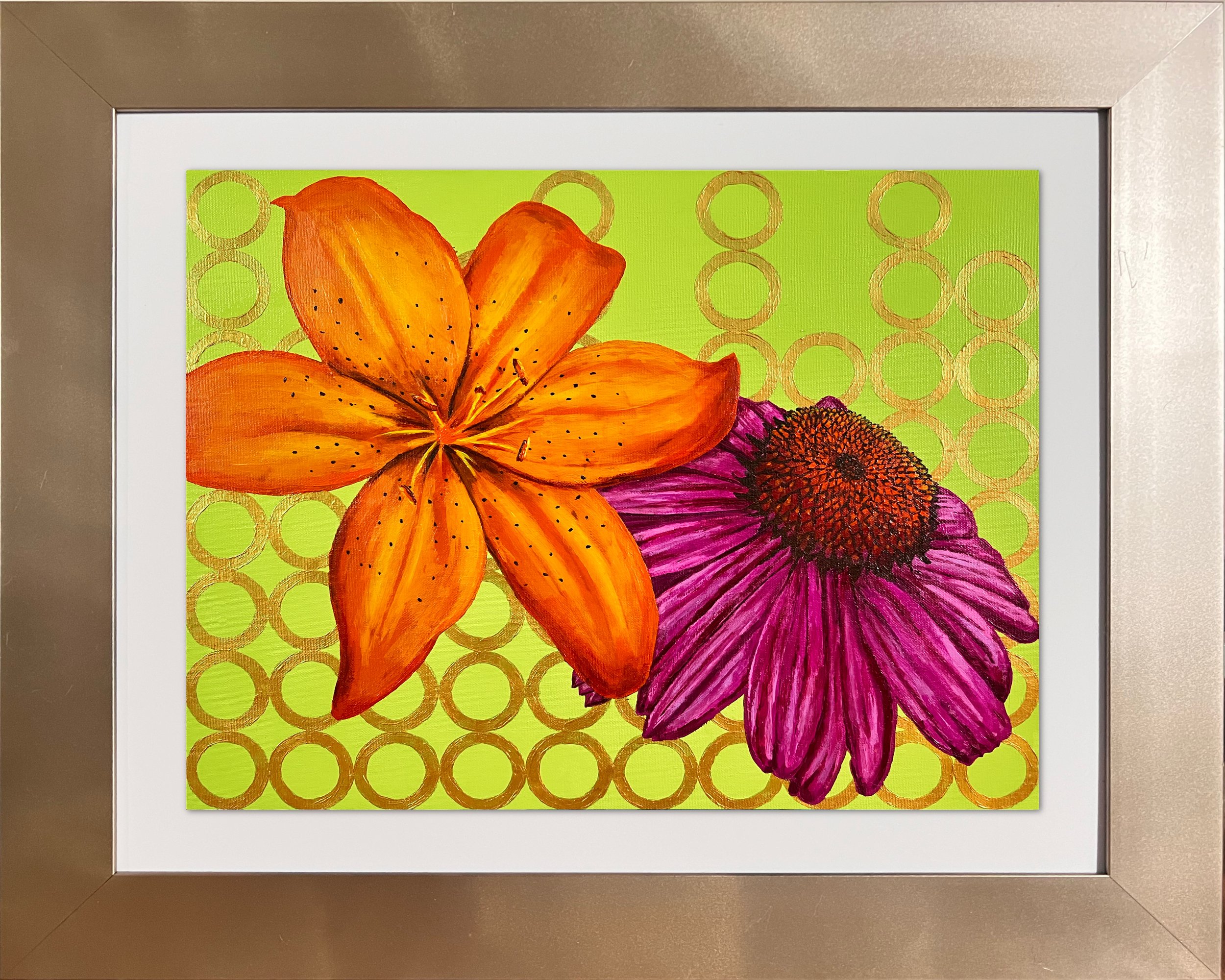 Lily & Echinacea I Painting in Frame.jpg
