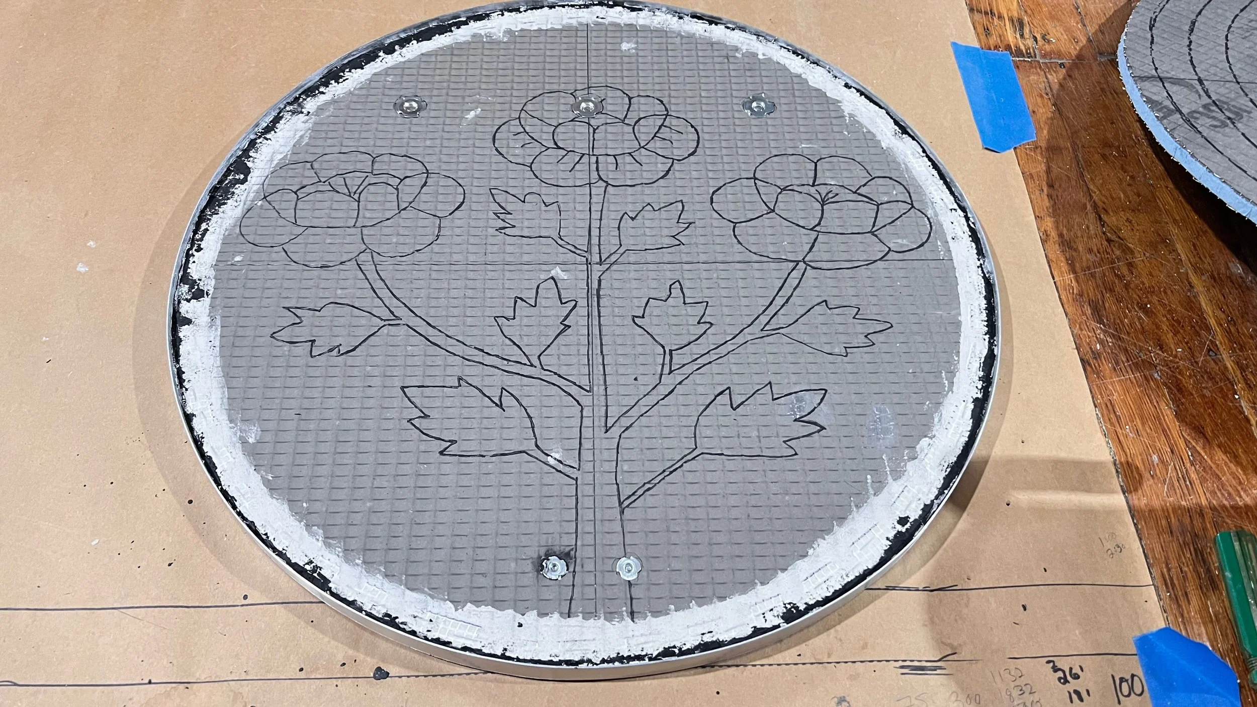 Front view of completed framed panel for the Cycles public art installation by Dyanne Williams