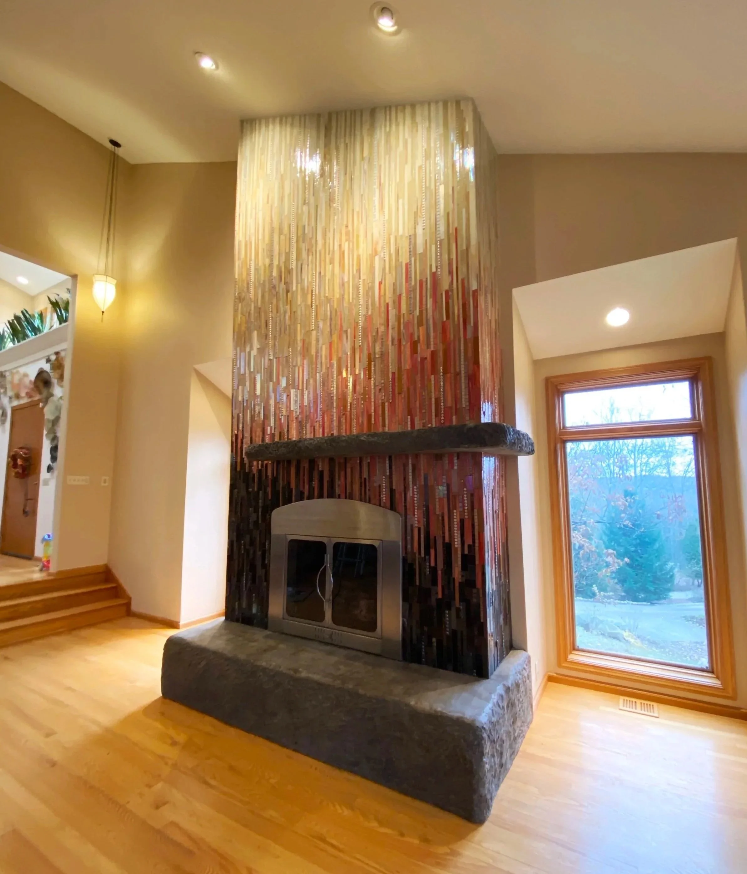 Ombré Mosaic Fireplace viewed from other side.