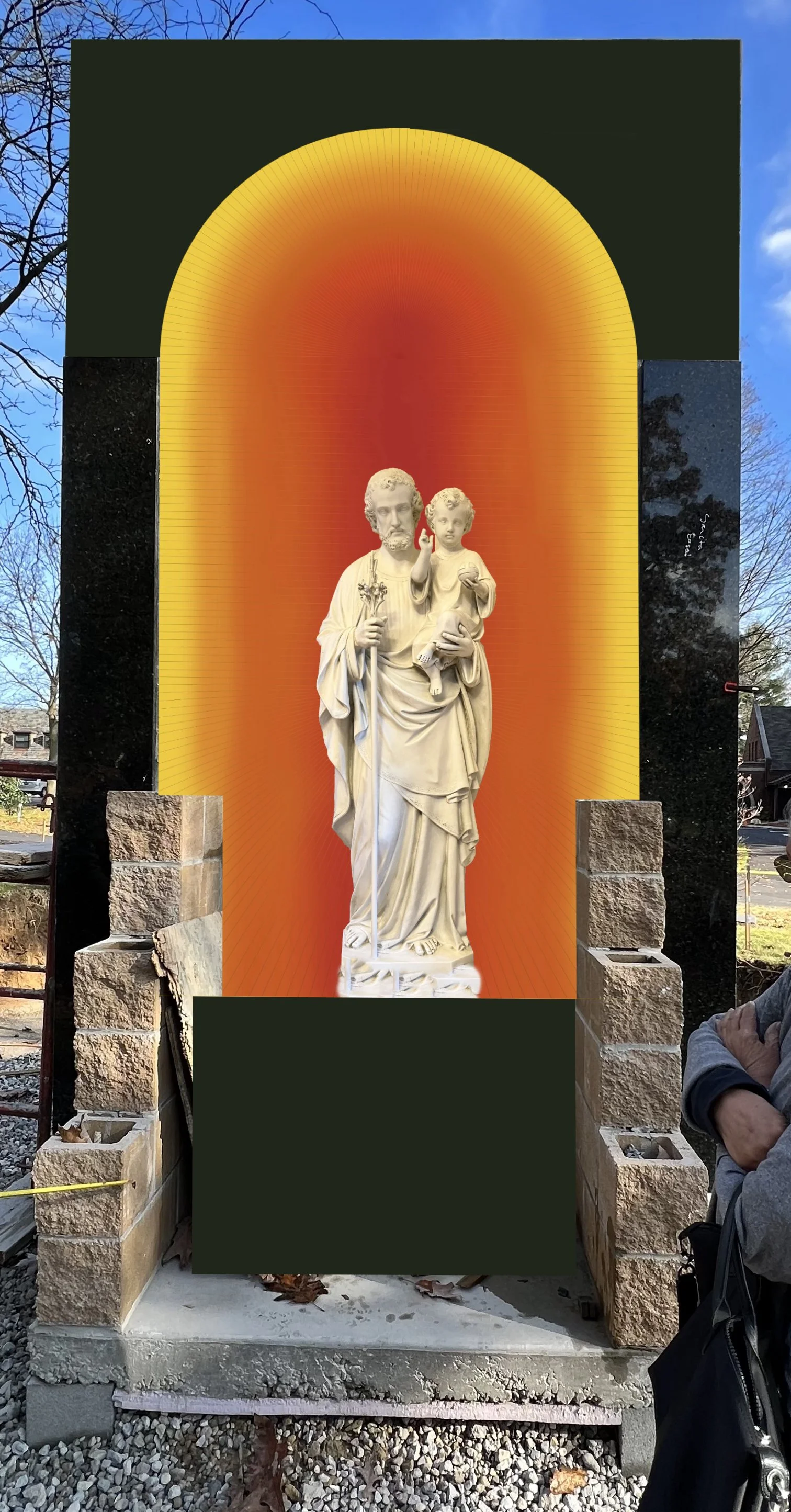 Digital mockup of the sunrise design placed into the site photo.