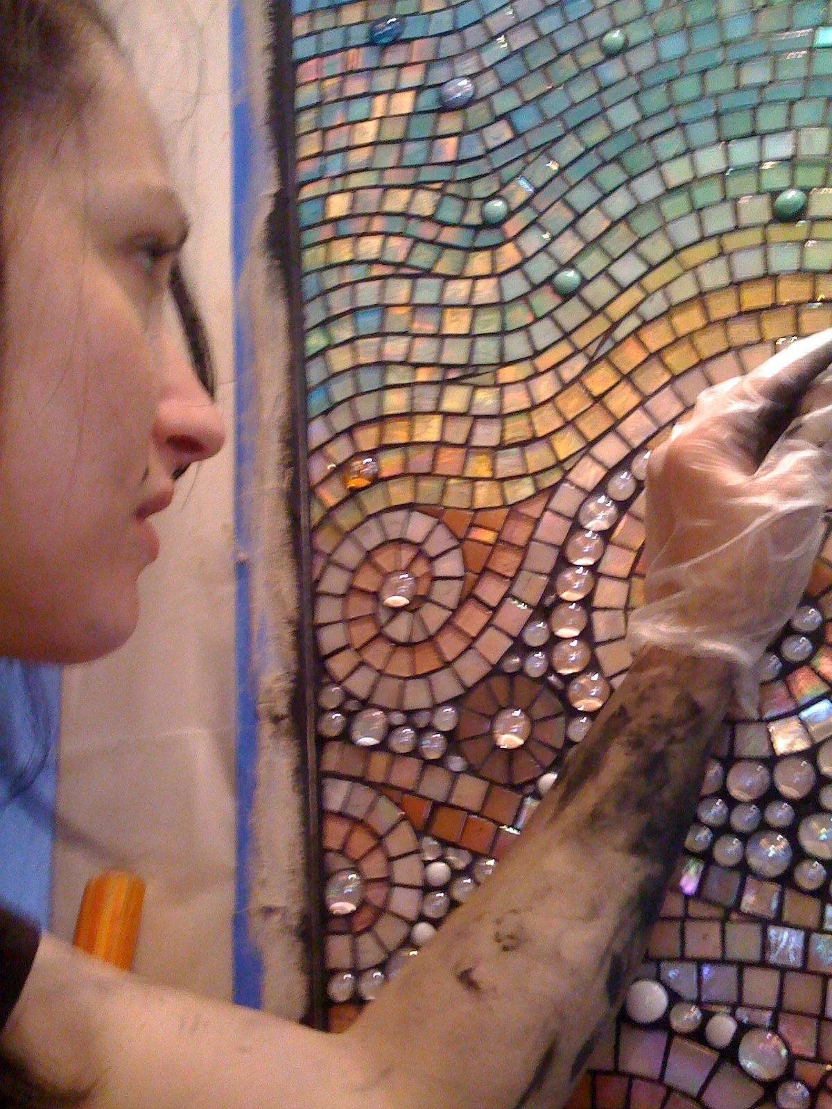 Fuzzy pic of me grouting. iPhone cameras weren’t as good back then!
