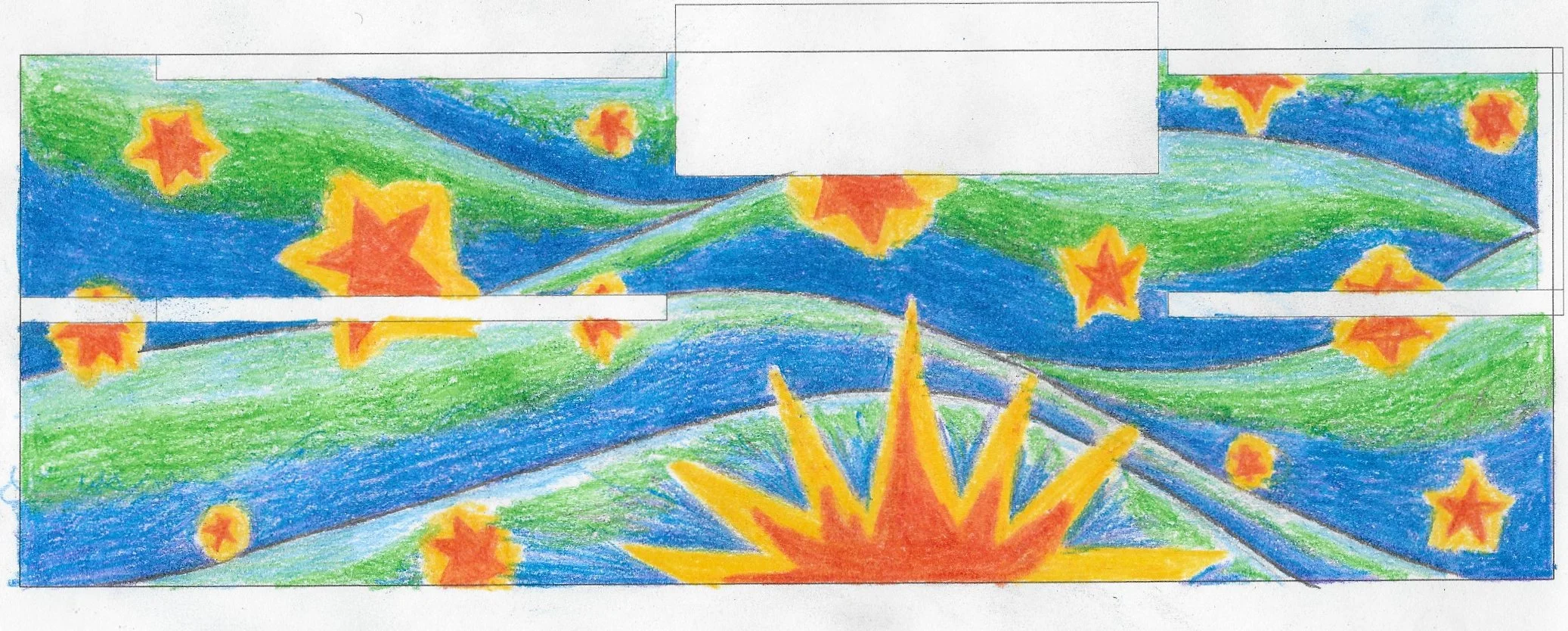 Mockup of design option 1, colored pencil sketch.