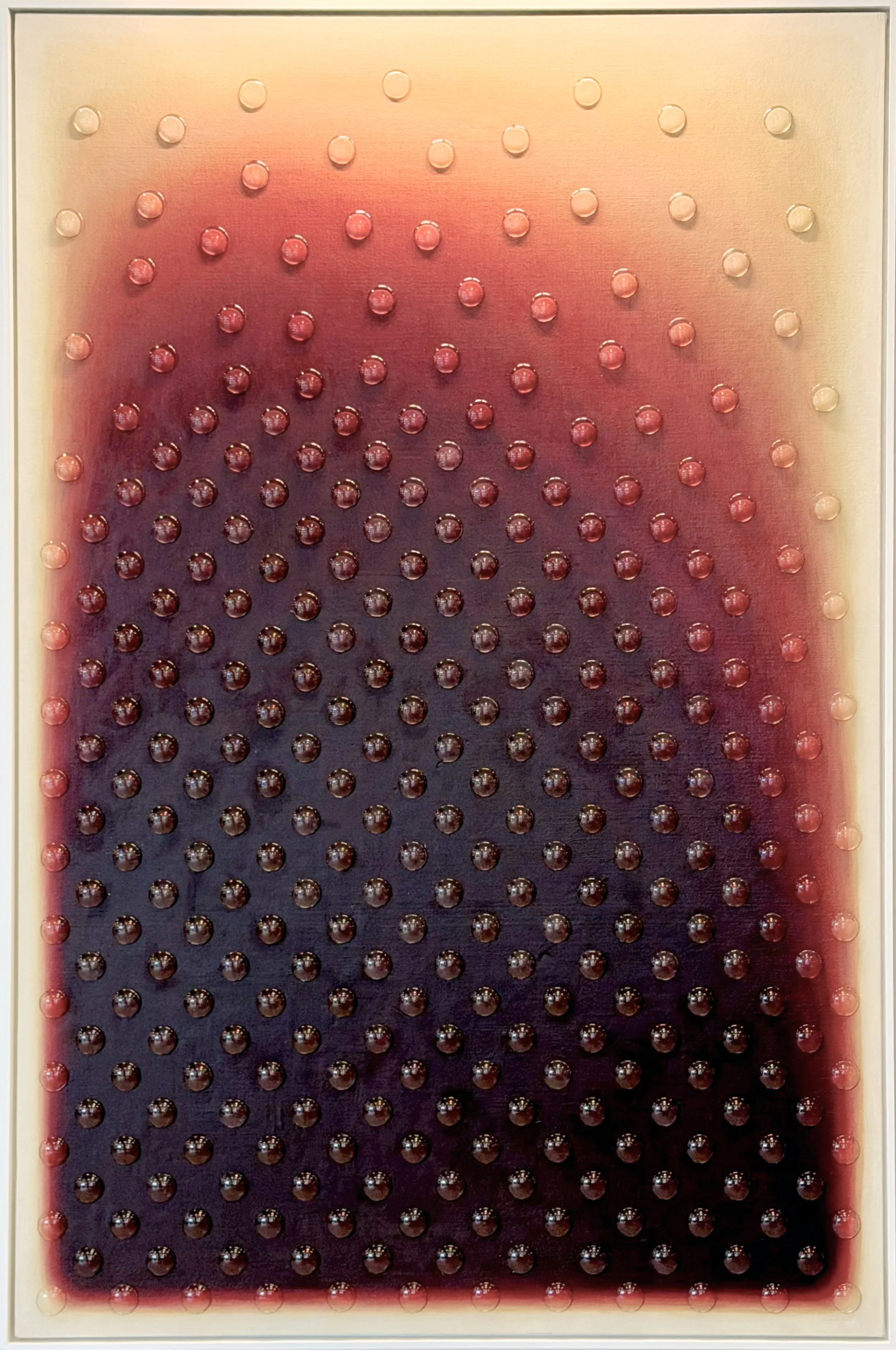 Aura I Cabochon Painting by Dyanne Williams, acrylic painting with glass cabochons in ombre gradient from deep brown-red through rust to cream, 48 by 72 inches
