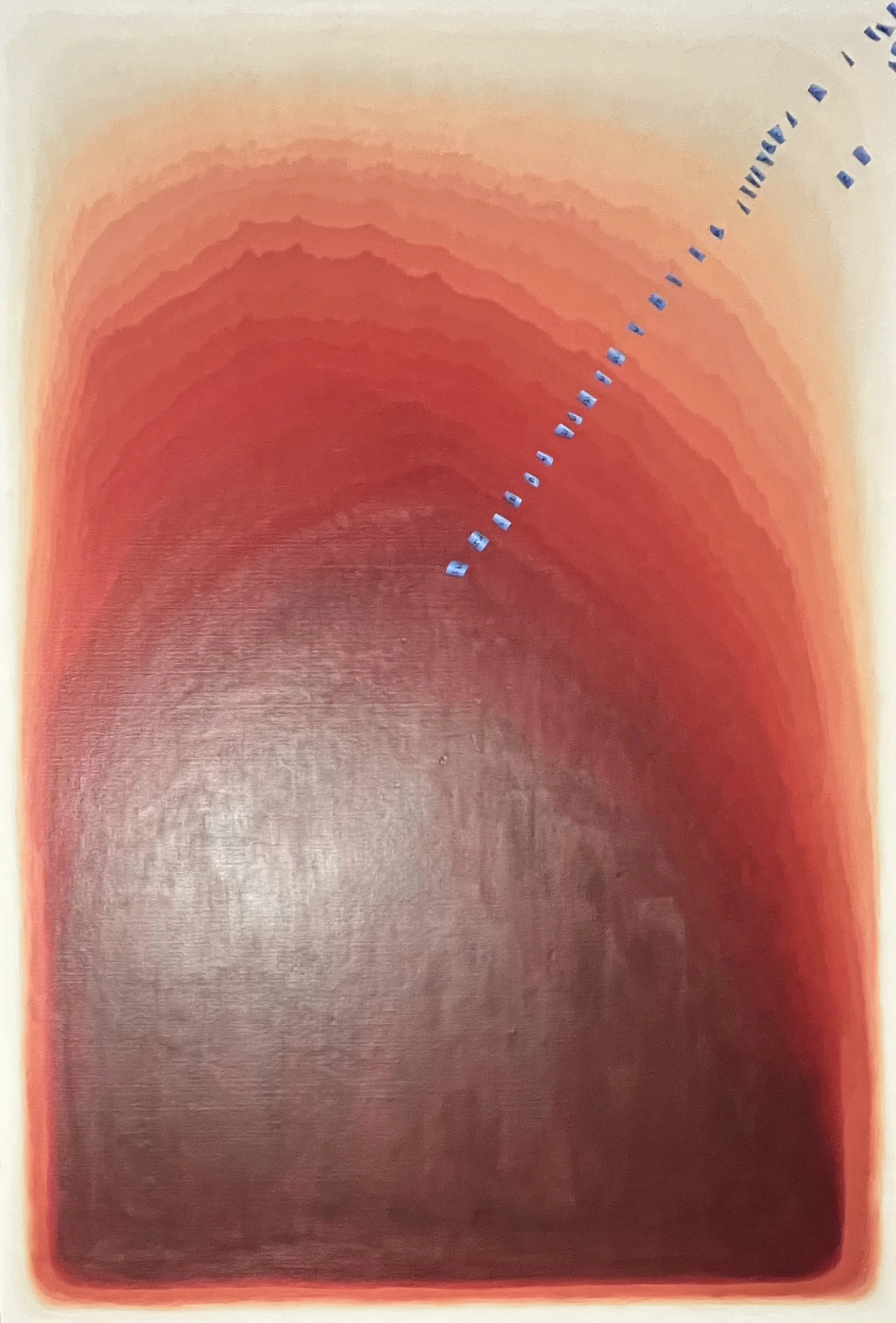 Early stage of the painting with colors applied in labeled bands before blending