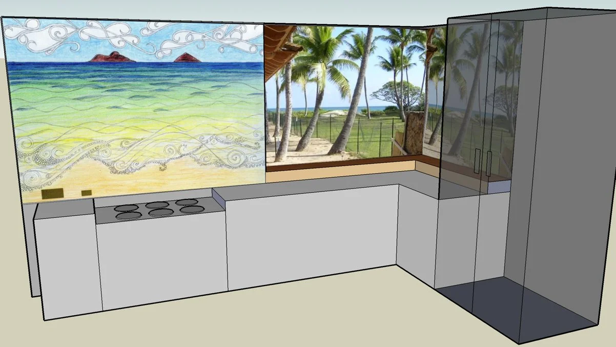 Sketch of Mokuluas Mosaic Backsplash in CAD rendering.