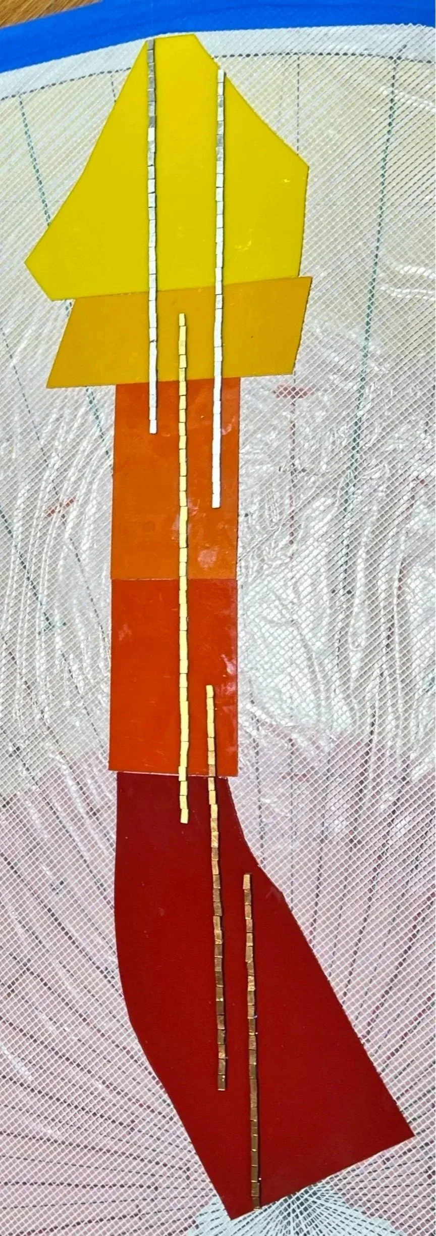 Gold, silver, and bronze smalti shown against the stained glass colors.
