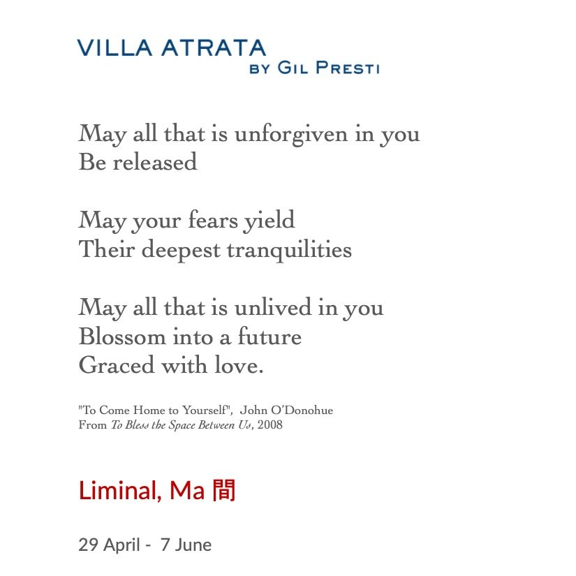 I am very delighted to be taking part in this exhibition, opening in Paris on the 29th of April. Please come by if you are in Paris! Information below:

Liminal, Ma 間 29 April - 7 June
Villa Atrata is pleased to extend carte blanche to Alejandro Caro