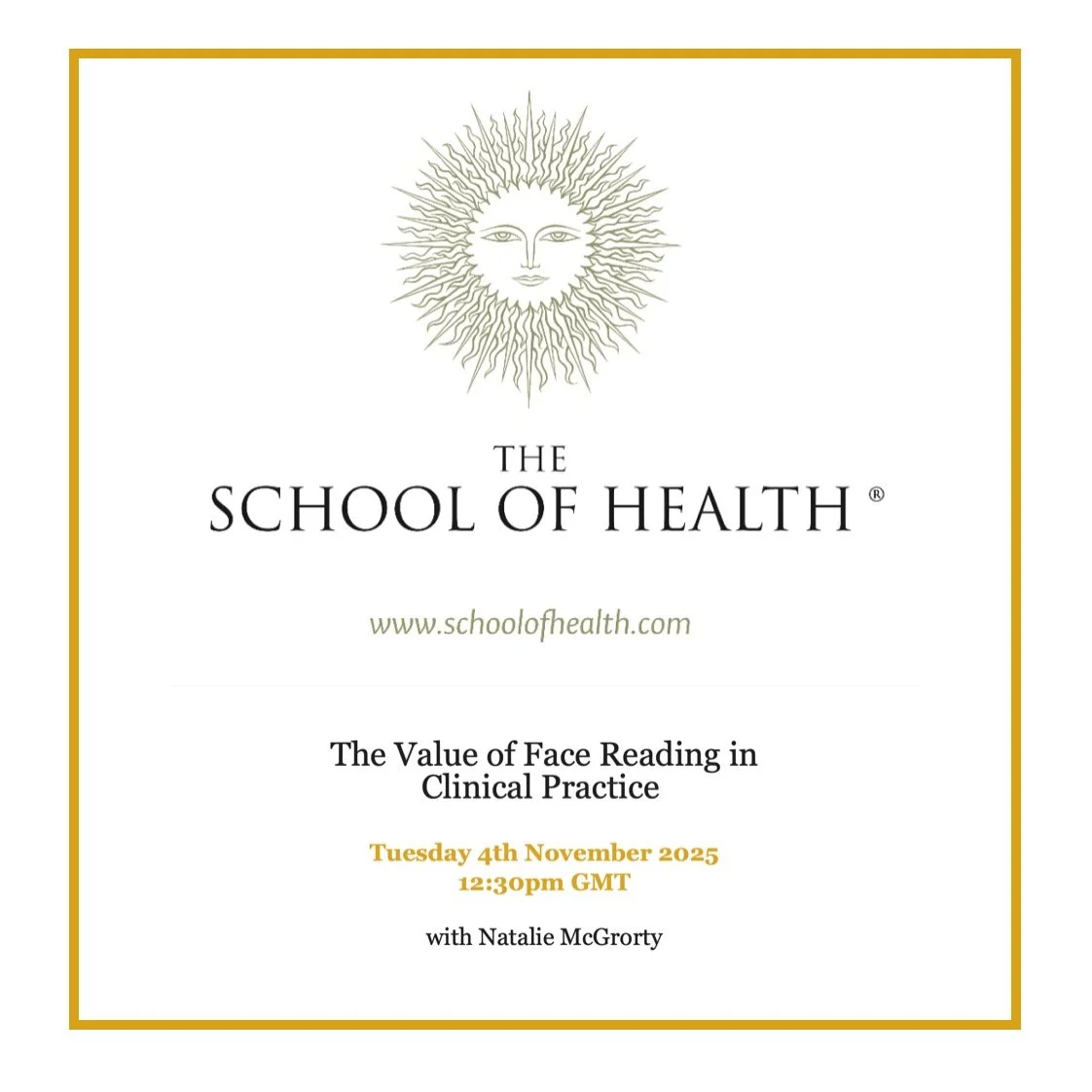 I'm really looking forward to sharing the value of Face Reading in clinical practice, with the students and practitioners of the School of Health, in Stroud. #facereading #chinesefacereading #lunarhealingarts #school.of.health #healthpractitioners #s