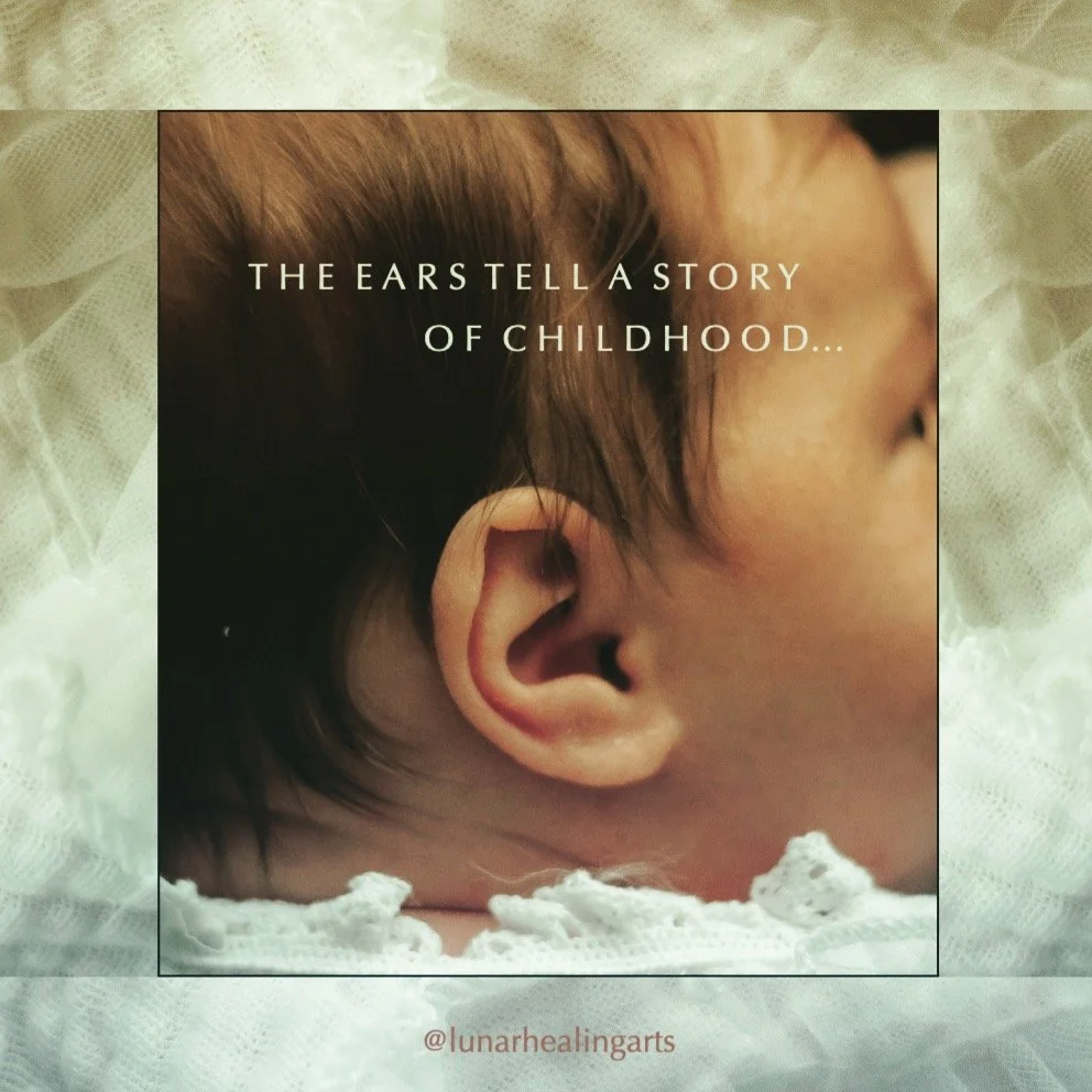 The Facial Map of Life Experiences begins with an age marking for conception on the ear - on the right ear for females, the left ear for males; and early and later childhood also marks the ears up until 13. 

When I give a Face Reading to an adult I 