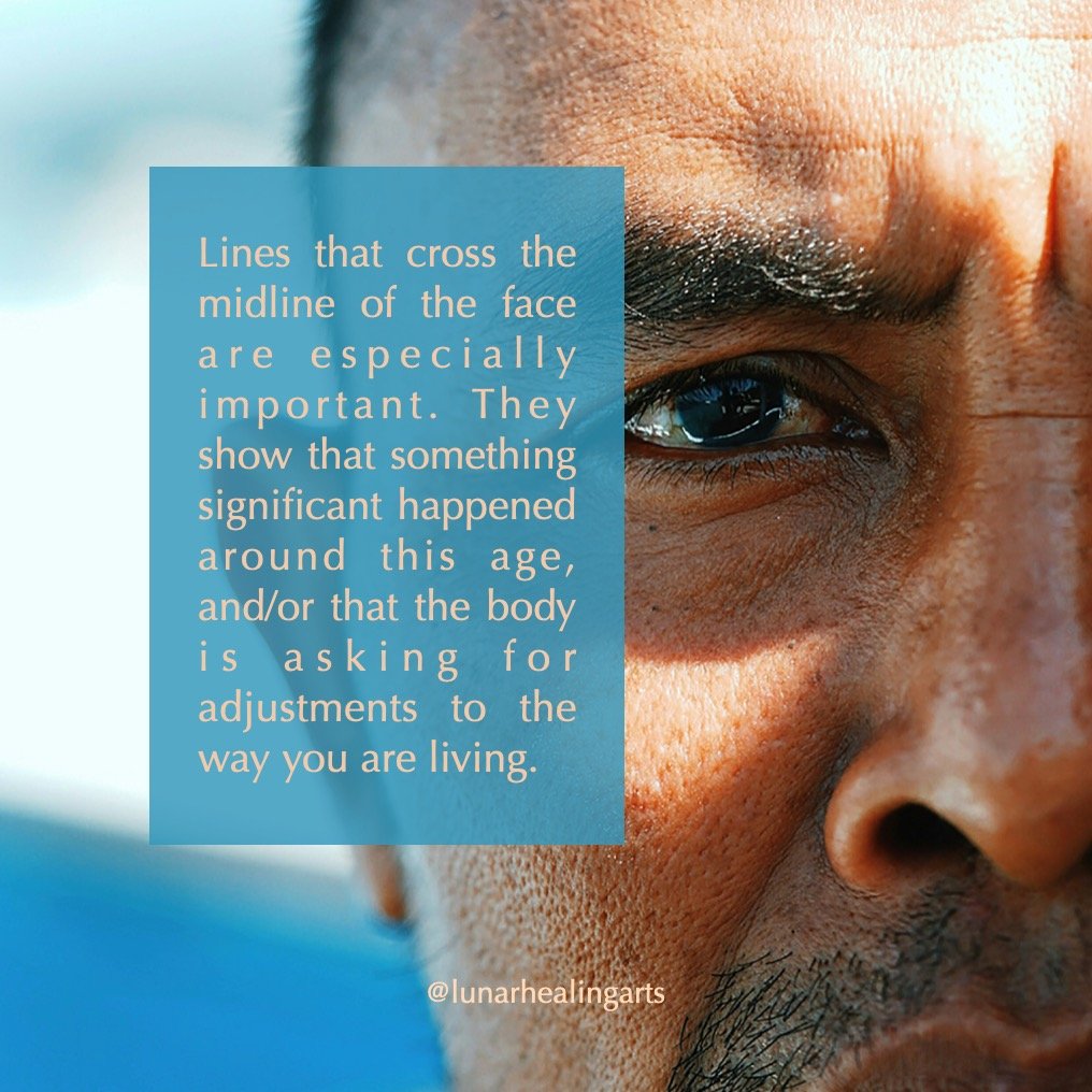 The horizonal line across this man's nose marks the age position of 40 and also indicates his body's call to nourish himself in a different way. This line on the nose will be one of the markings explored in "The Facial Map of Digestive Health&qu